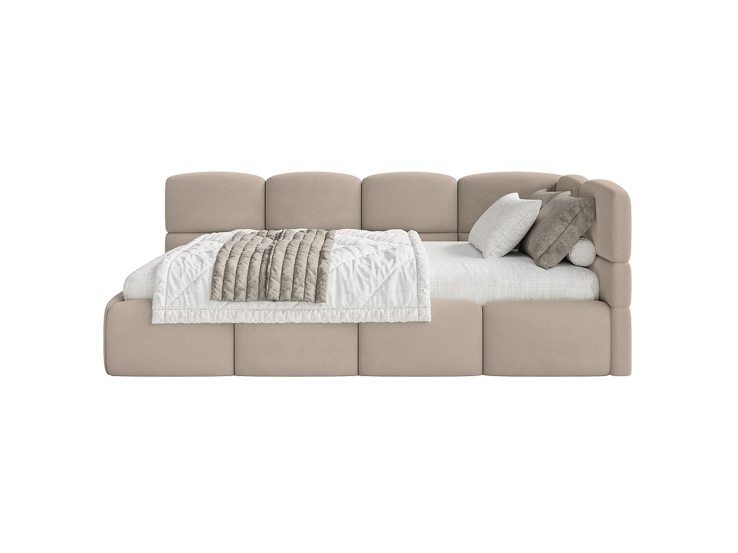 Jugendbett 90x200 – Kopfteil rechts – Samt Beige – CLOUDY