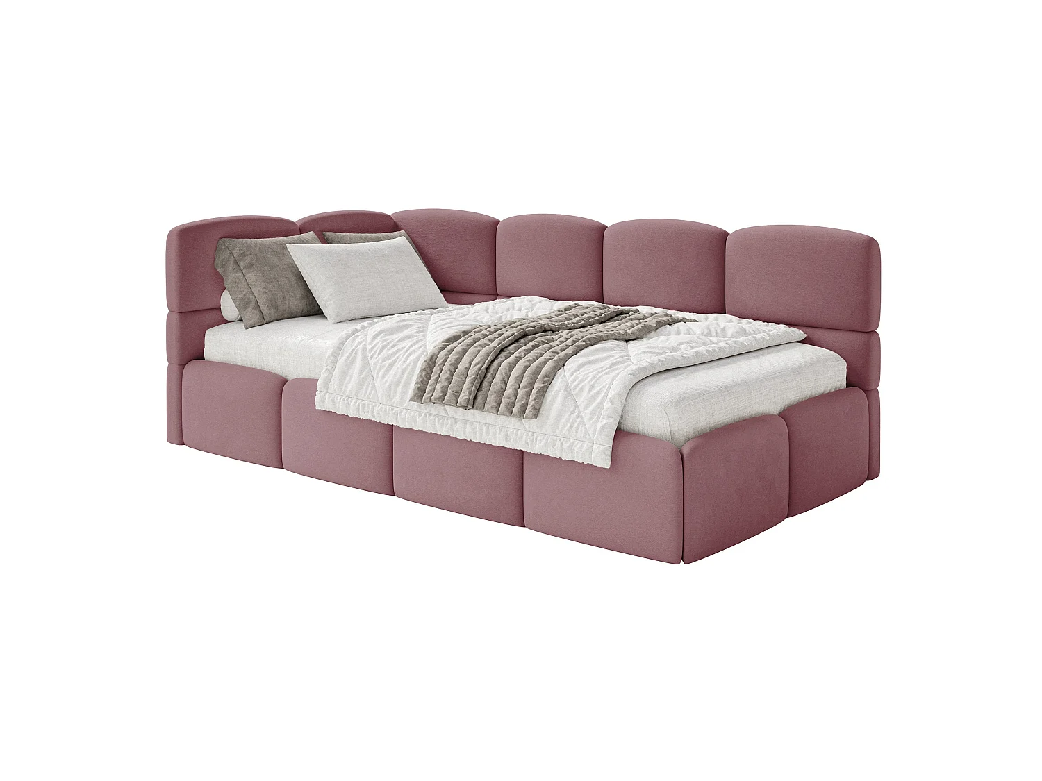 Lit ado 90x200 – tête de lit à gauche – velours Rose – CLOUDY