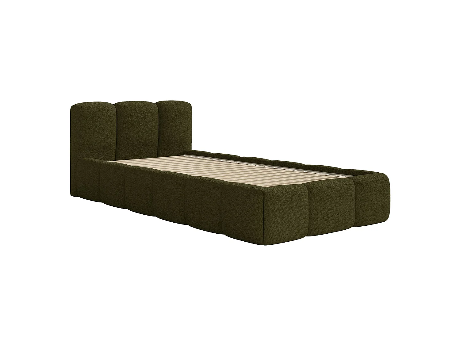 Lit rembourré 90x200 – Bouclé Vert olive – CLOUDY LOW