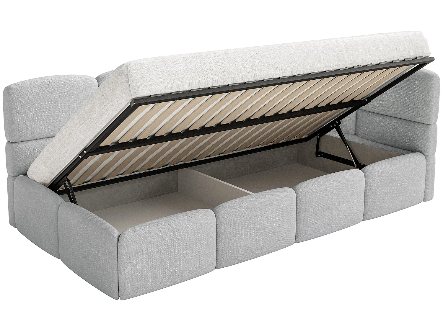 Tienerbed 120x200 – bouclé – lichtgrijs – links – CLOUDY