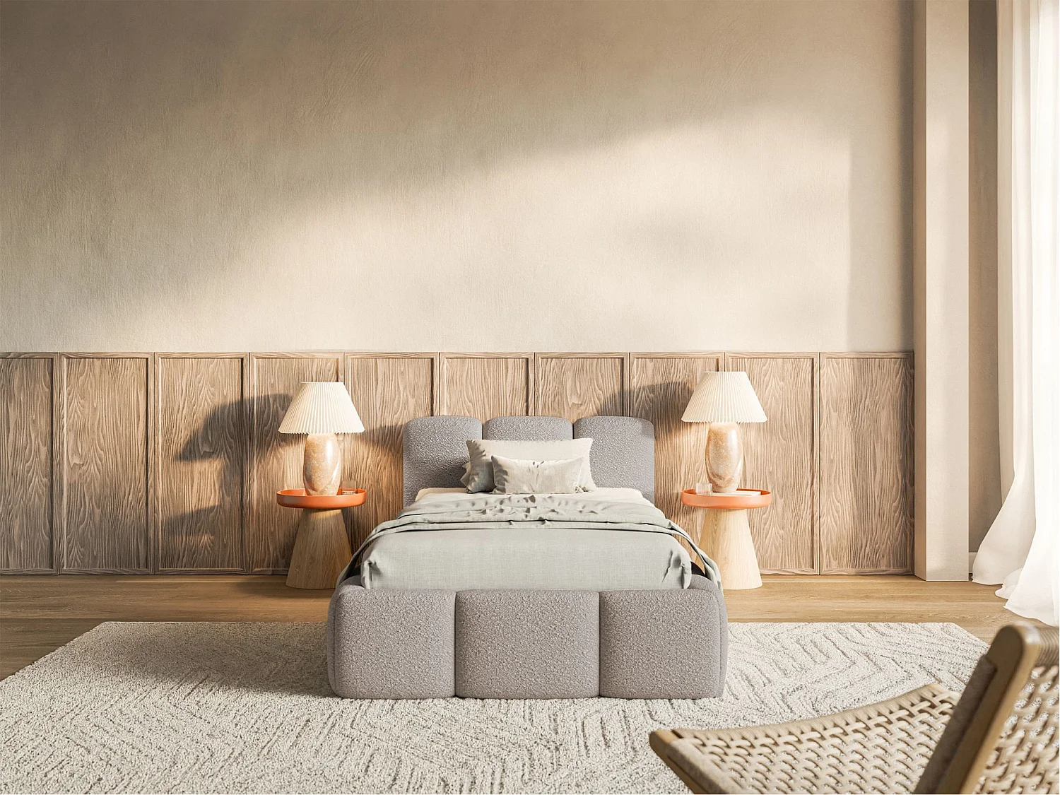 Lit rembourré 90x200 – Bouclé Gris clair – CLOUDY LOW