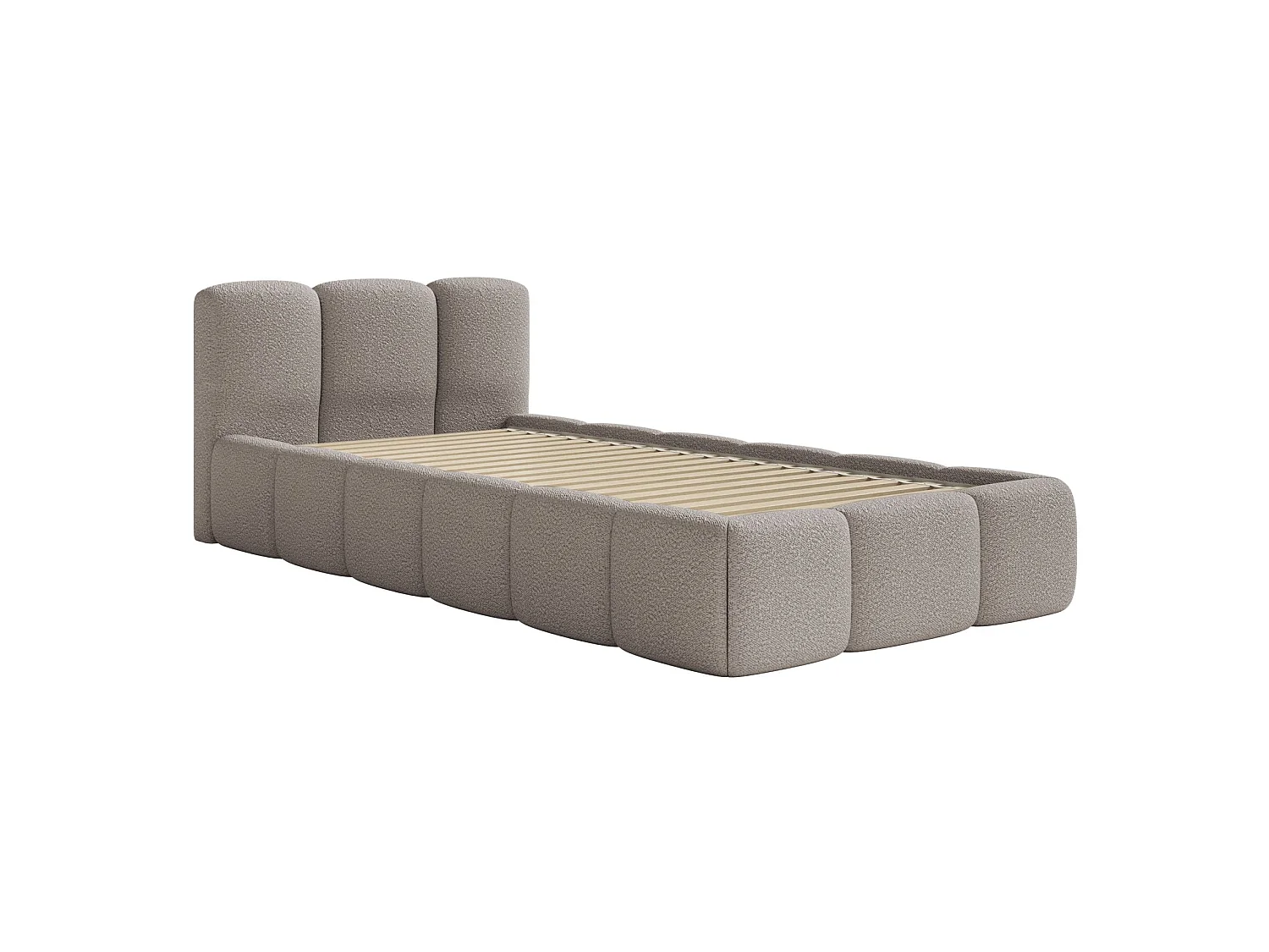 Gestoffeerd bed 90x200 cm – Bouclé Lichtgrijs – CLOUDY LOW