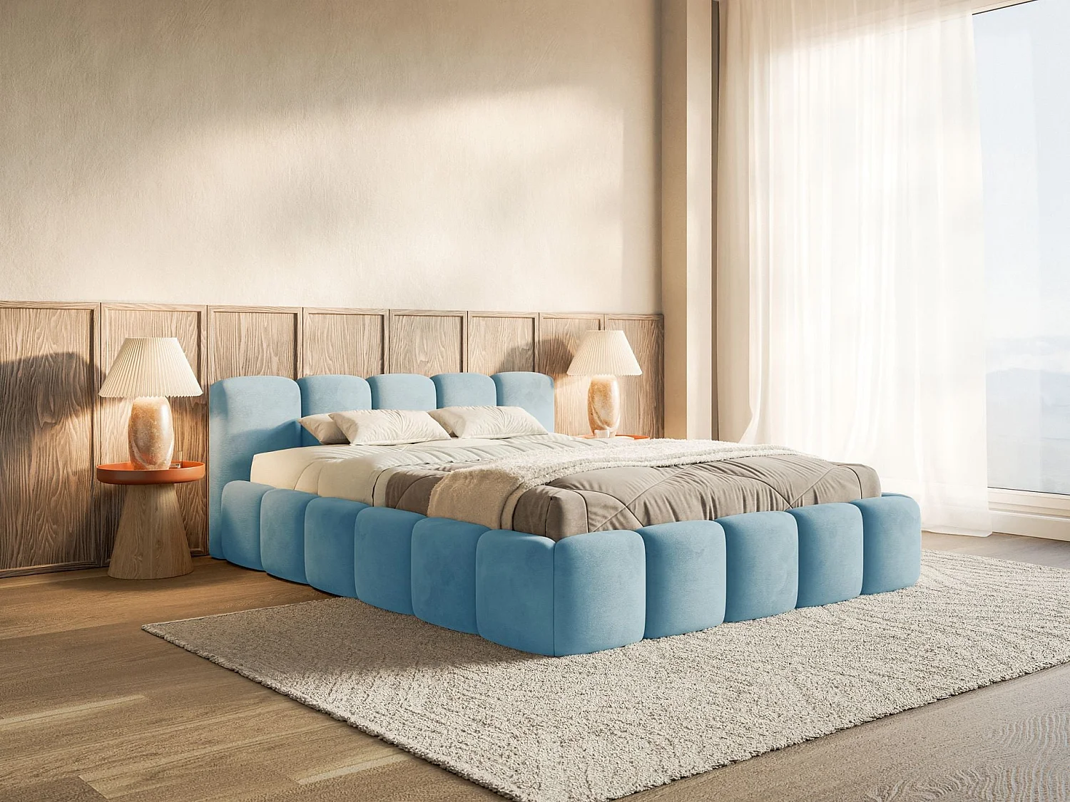 Gestoffeerd bed 120x200 – Fluweel Lichtblauw – CLOUDY LOW