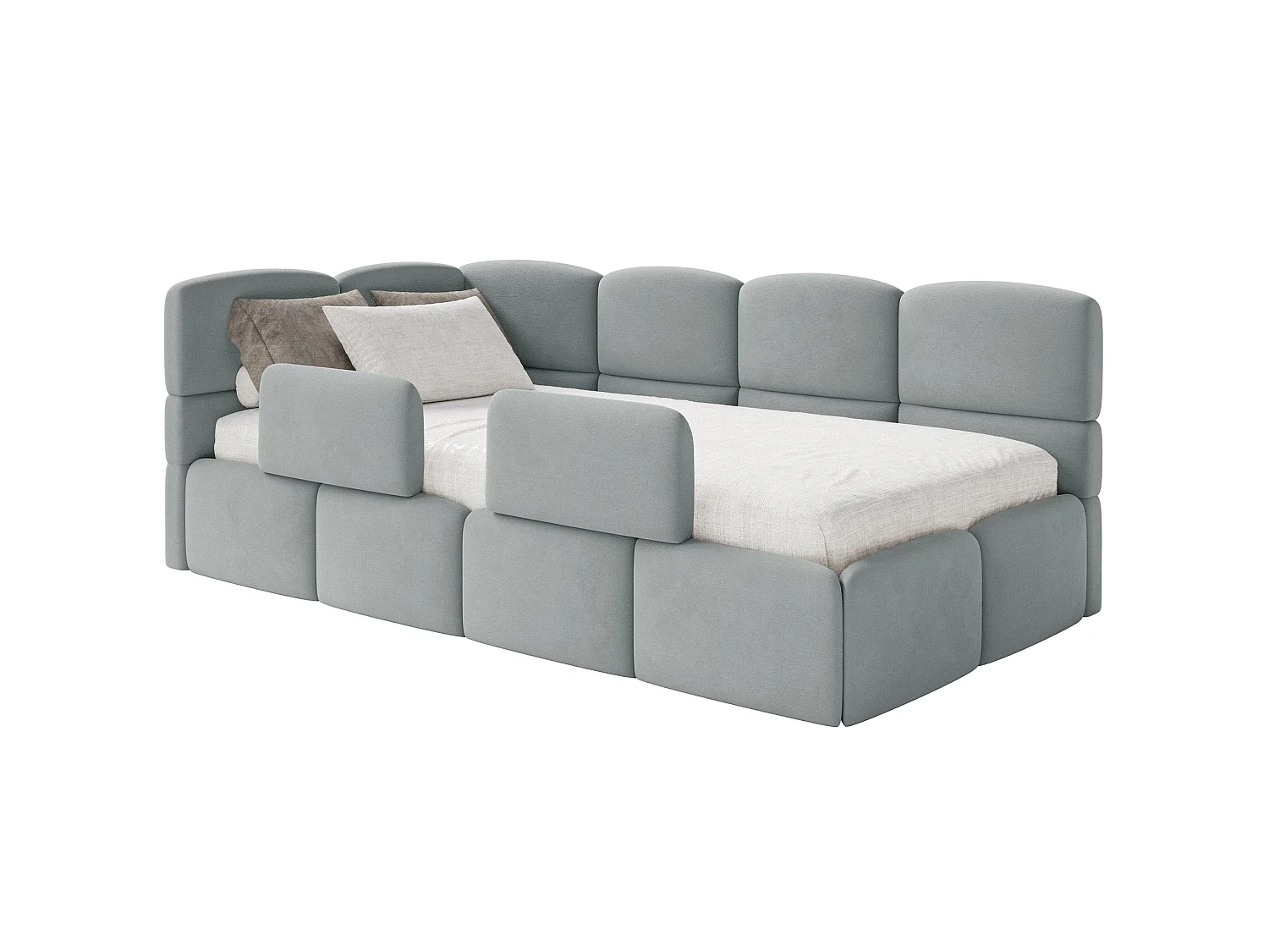 Lit enfant 120x200 cm – tête de lit à gauche – 2 barrières – velours gris – CLOUDY