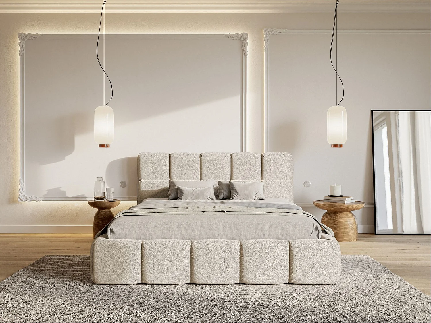 Lit rembourré 120x200 – Chenille Beige clair – Cloudy