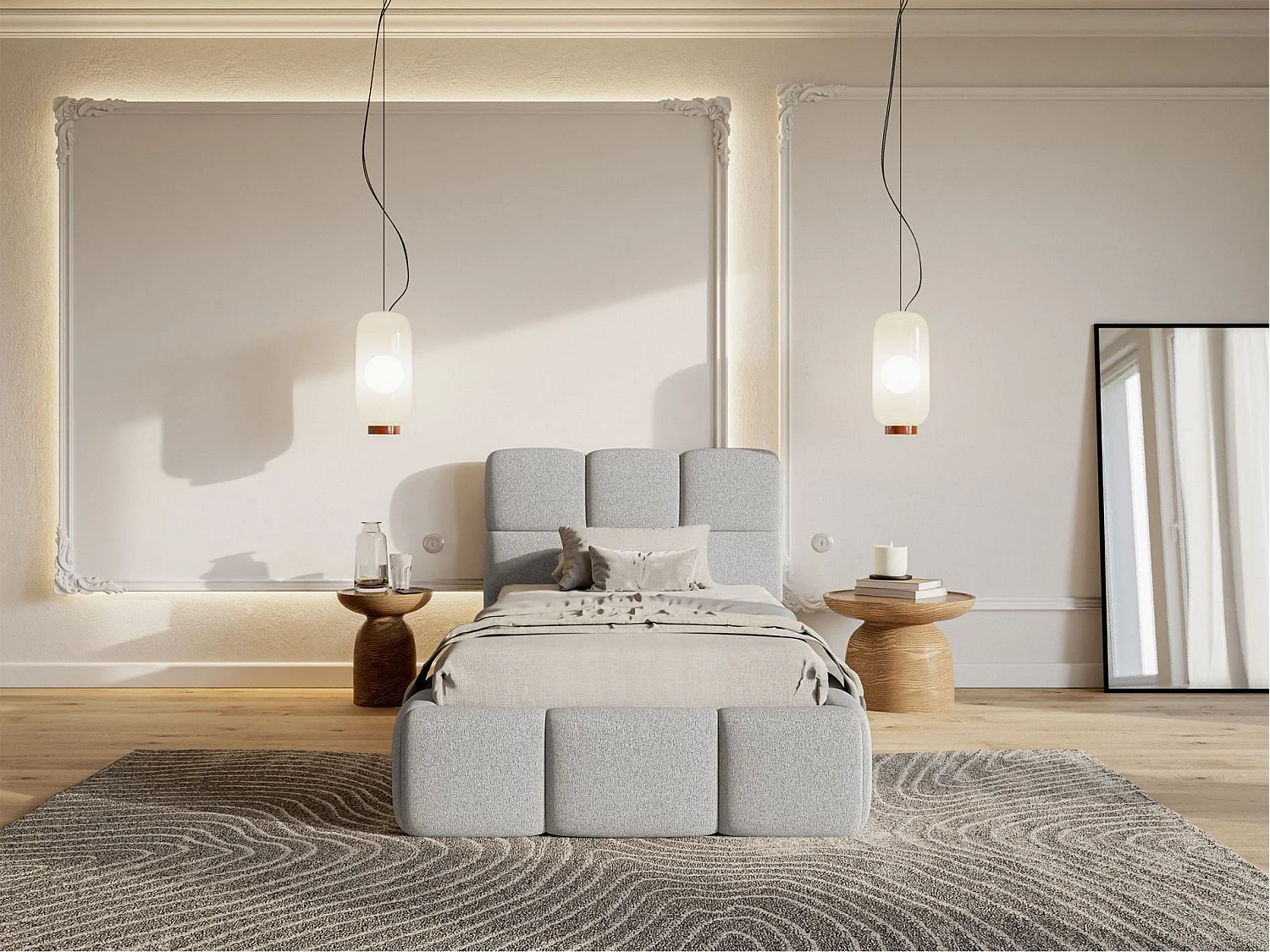 Lit rembourré 90x200 – Chenille Gris clair – CLOUDY