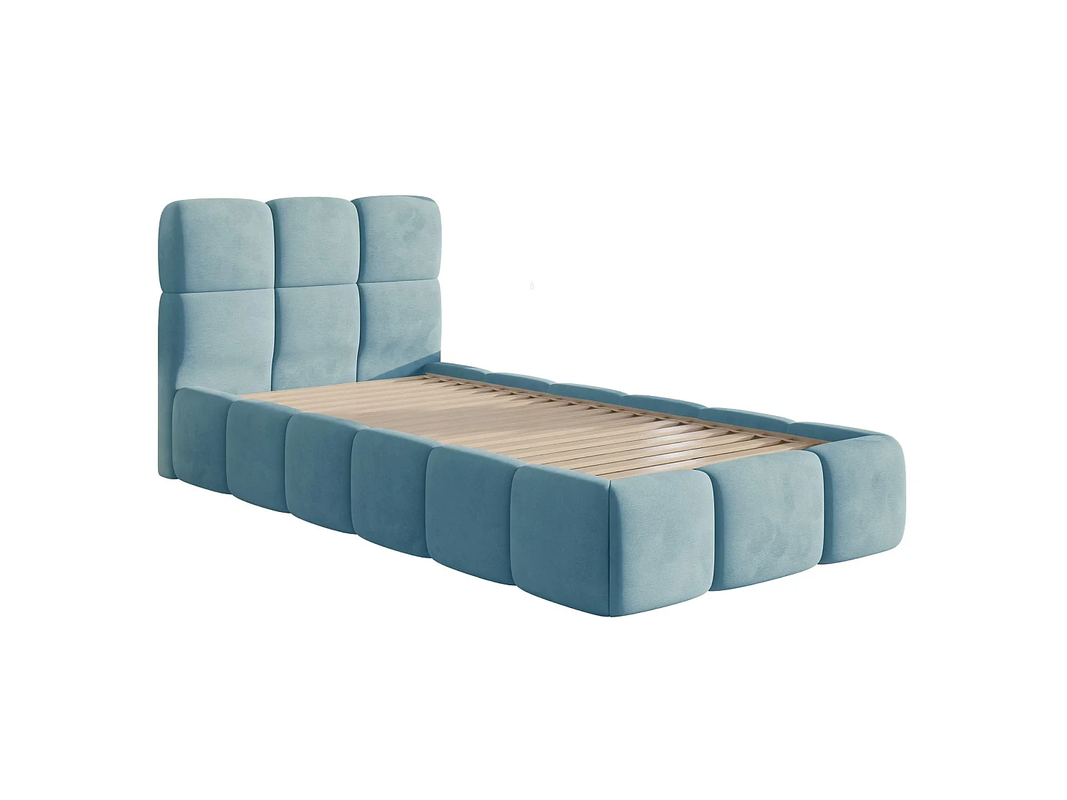 Gestoffeerd bed 90x200 cm – Fluweel Lichtblauw – CLOUDY