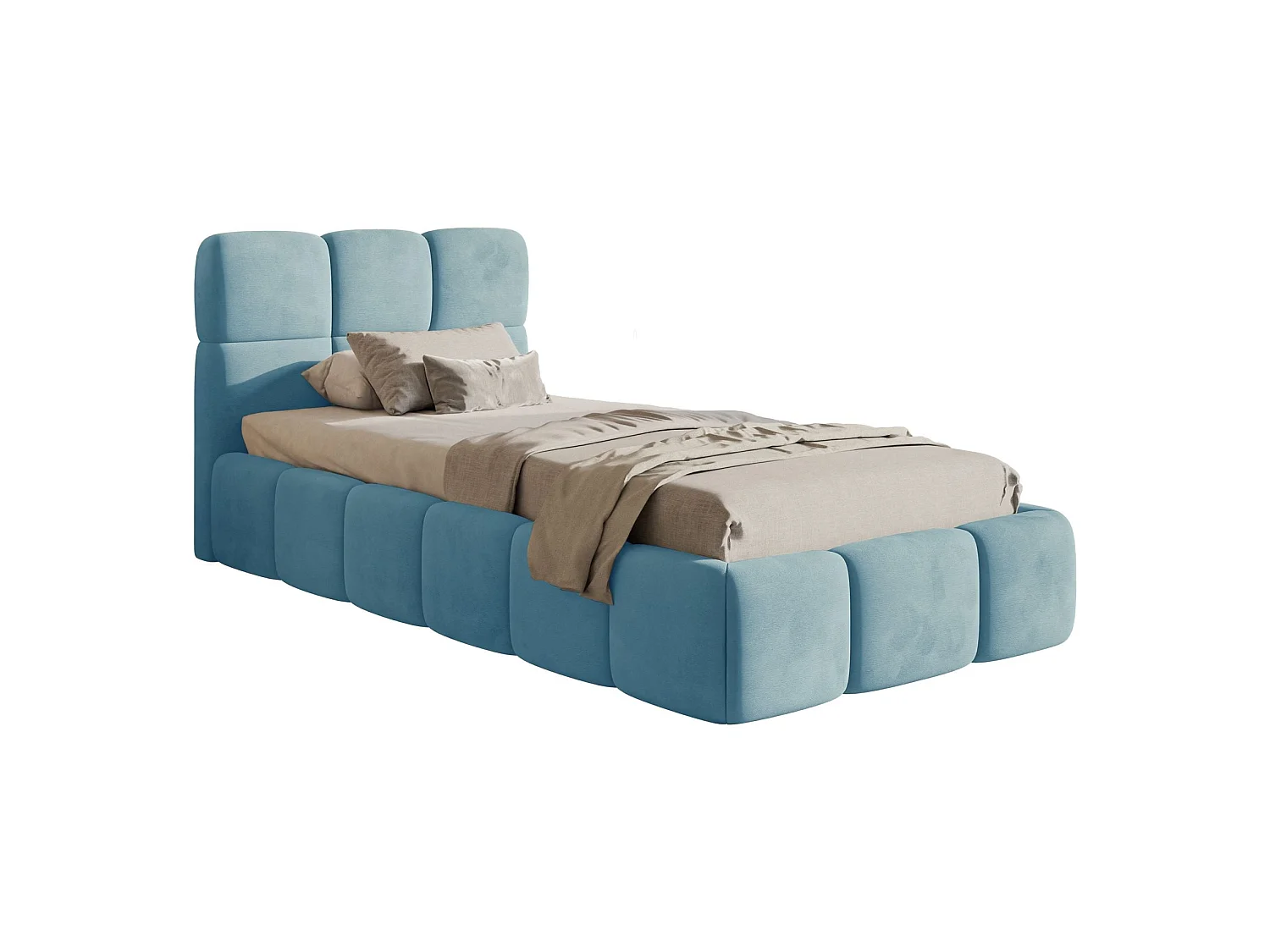 Gestoffeerd bed 90x200 cm – Fluweel Lichtblauw – CLOUDY