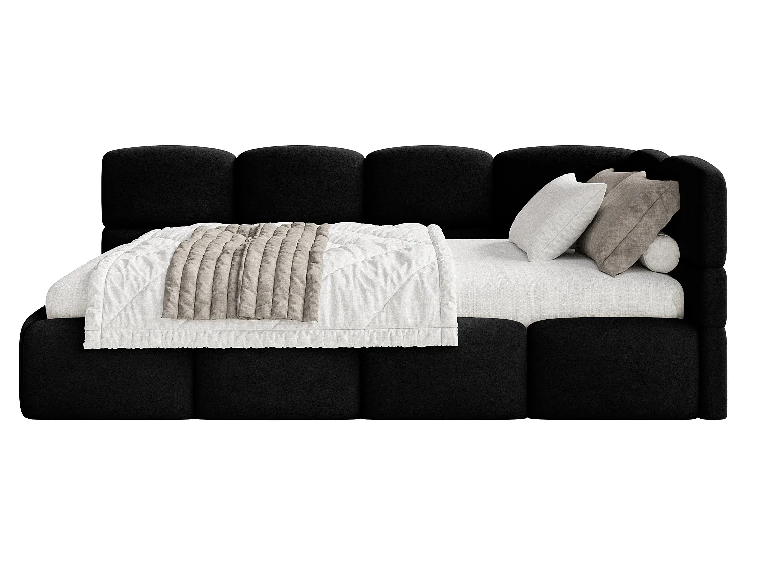 Lit ado 90x200 – tête de lit à droite – velours Noir – CLOUDY