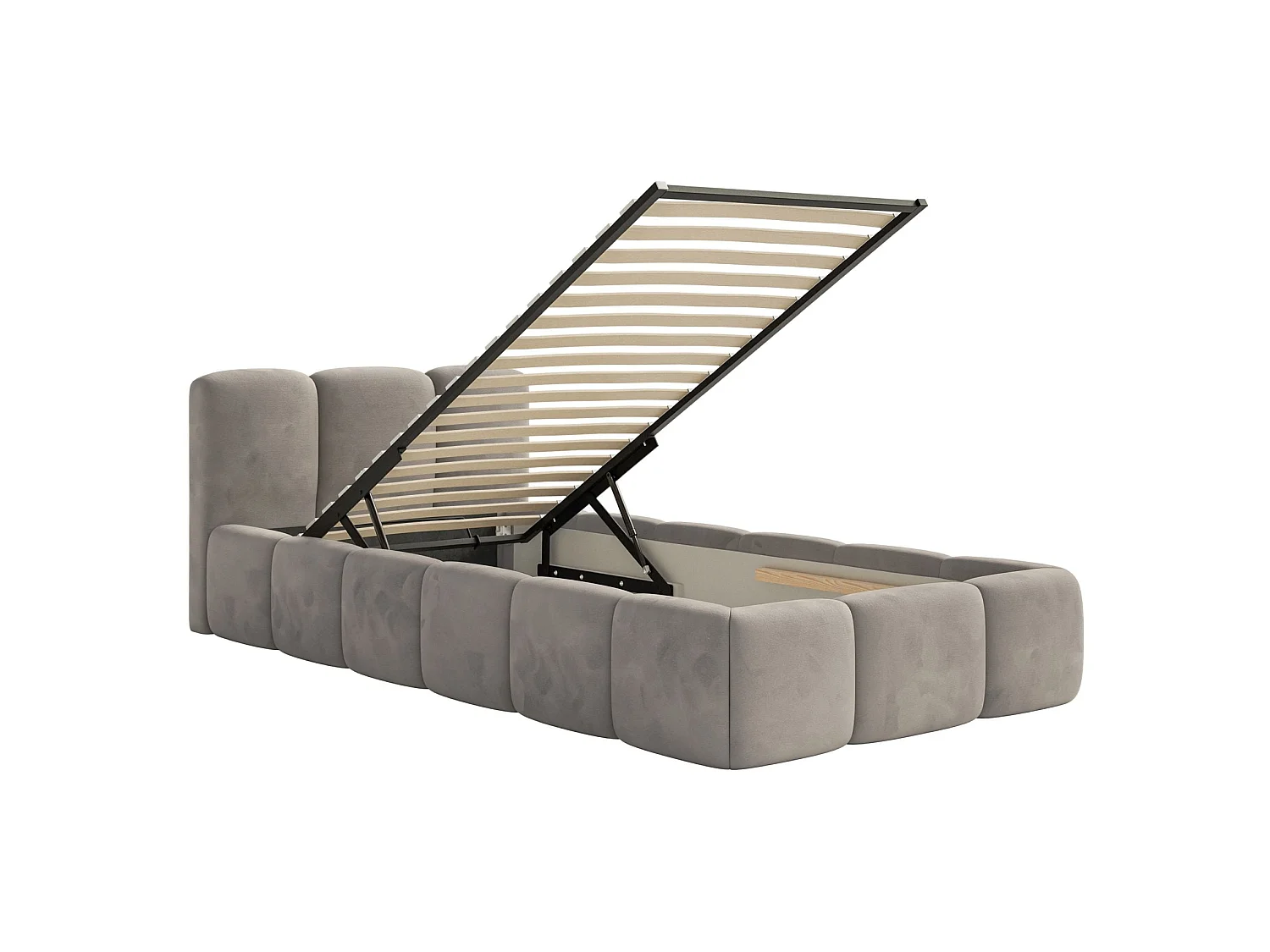 Gestoffeerd bed 90x200 cm – opbergruimte – Fluweel Lichtgrijs – CLOUDY LOW