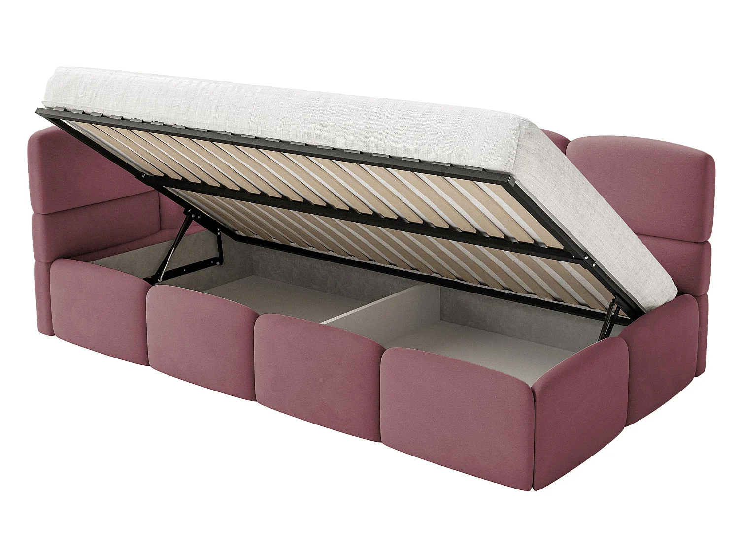Lit ado 90x200 avec matelas – tête de lit à gauche – velours Rose – CLOUDY