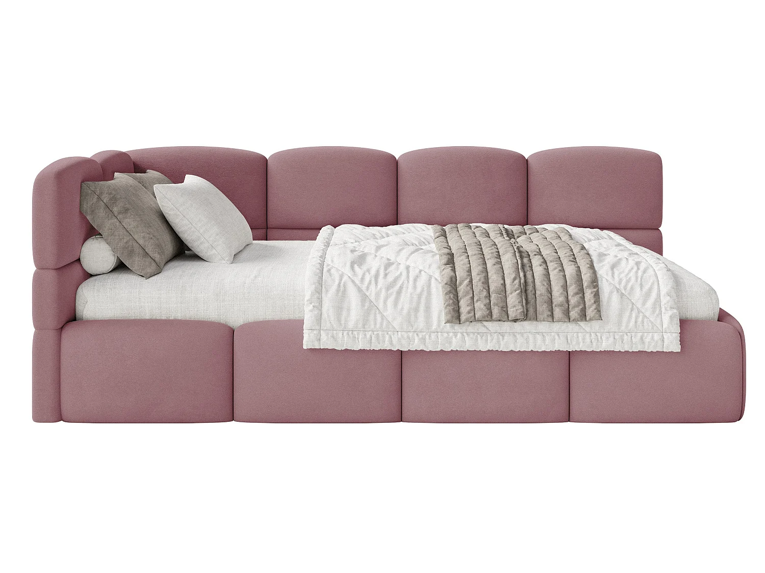 Lit ado 90x200 avec matelas – tête de lit à gauche – velours Rose – CLOUDY