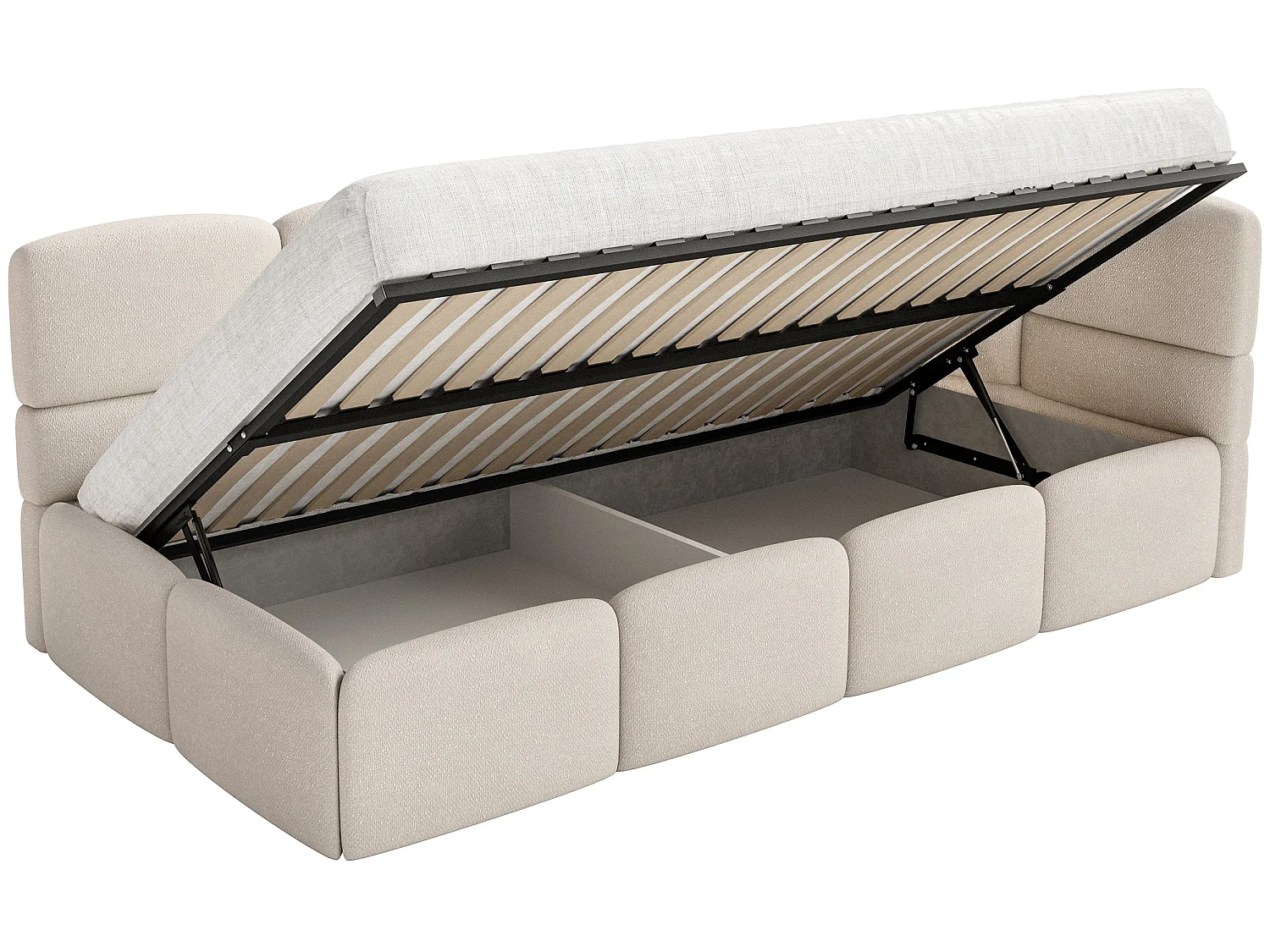 Kinderbett 120 cm – Bettkasten – 2x Rausfallschutz – Chenille – rechts – Creme – CLOUDY