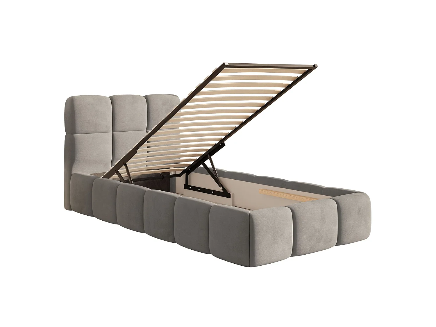 Gestoffeerd bed 90x200 cm – opbergruimte – Fluweel Lichtgrijs – CLOUDY