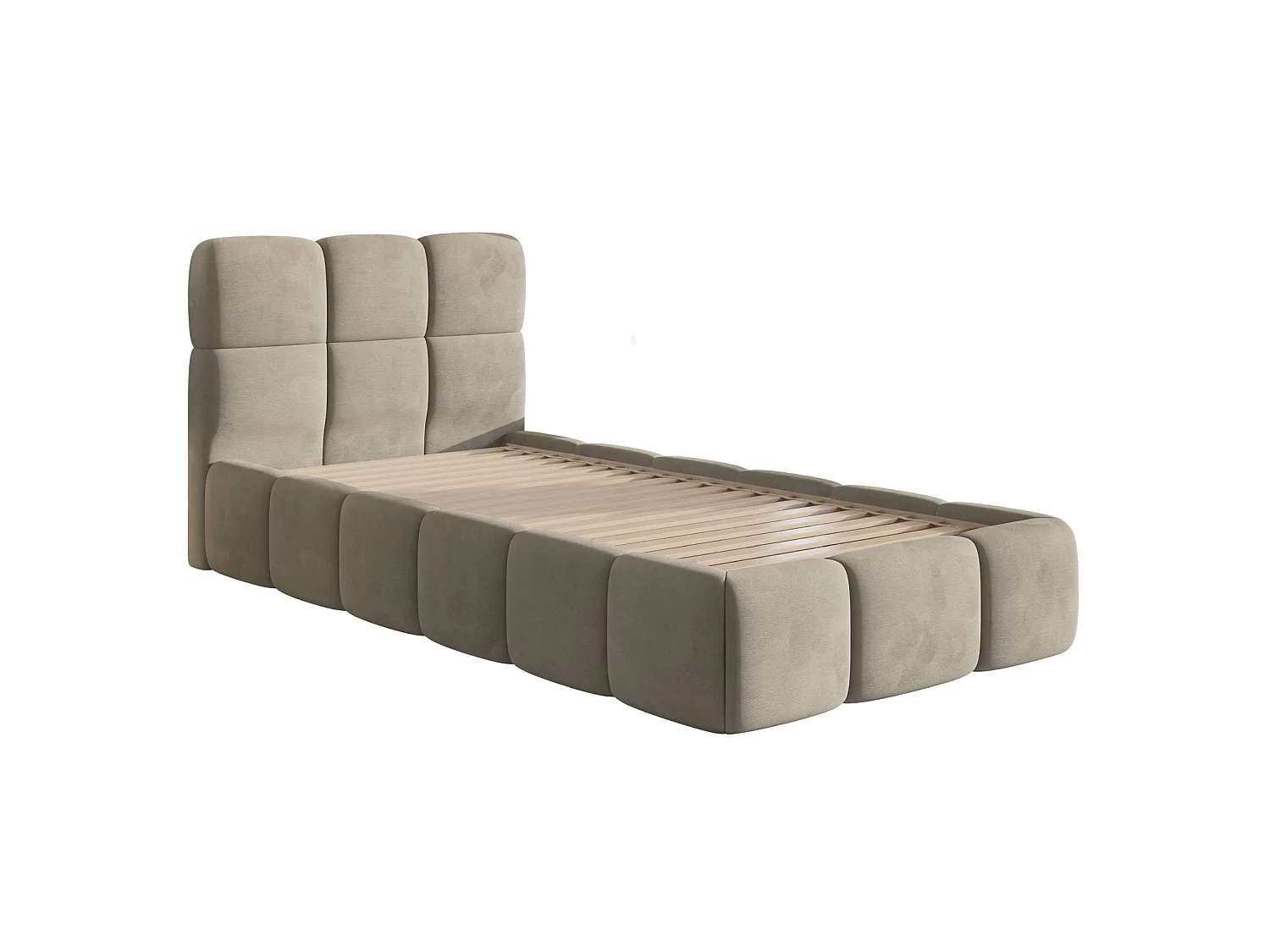 Gestoffeerd bed 90x200 cm – Fluweel Grijsbeige – CLOUDY