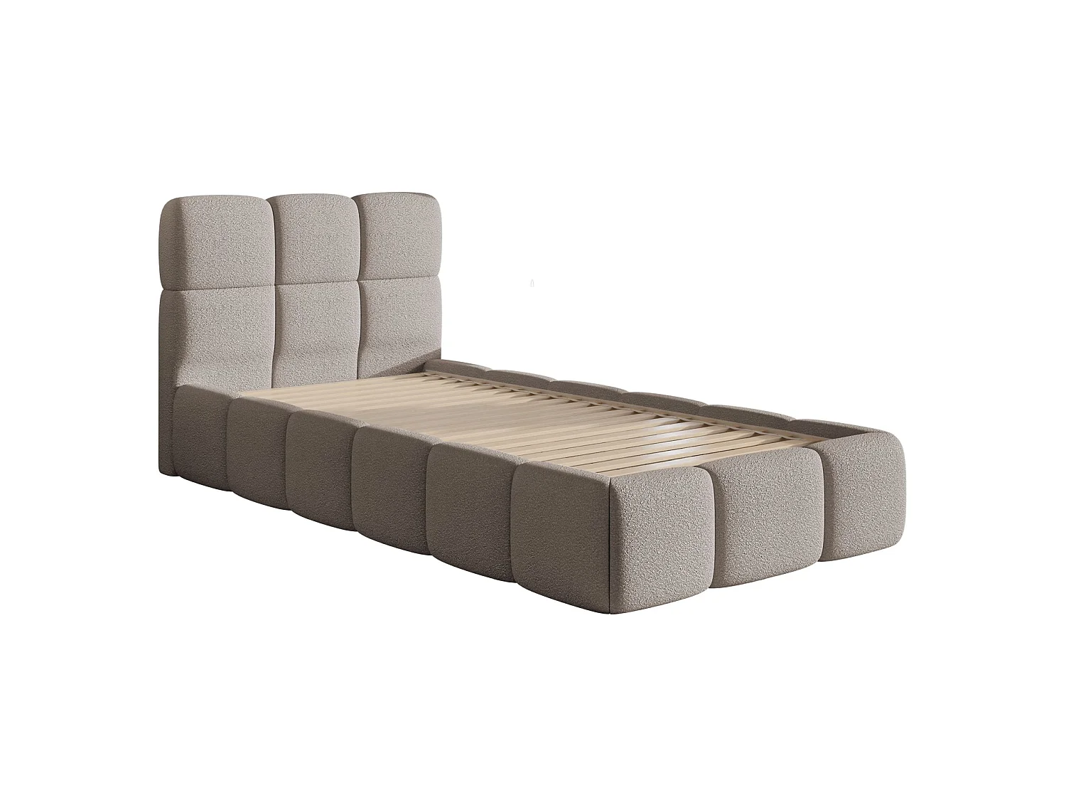 Lit rembourré 90x200 – Bouclé Gris clair – CLOUDY