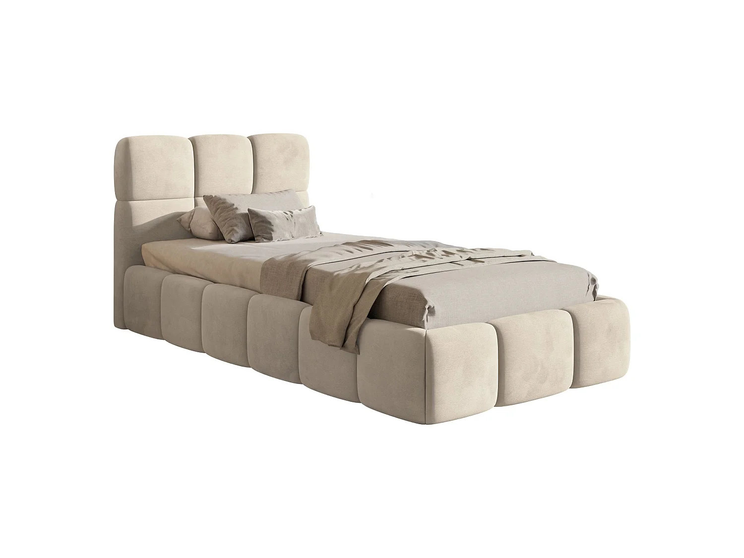 Gestoffeerd bed 90x200 cm – Fluweel Lichtbeige – CLOUDY