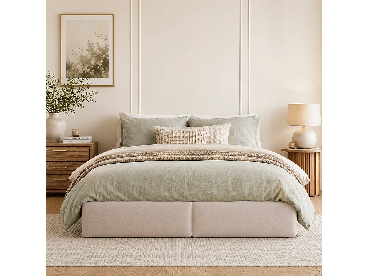 Lit Coffre 160x200 cm, lit Double Moderne avec Espace de Rangement hydraulique et 2 tiroirs, Cadre de Lits avec sommier à Lattes en Bois, Beige