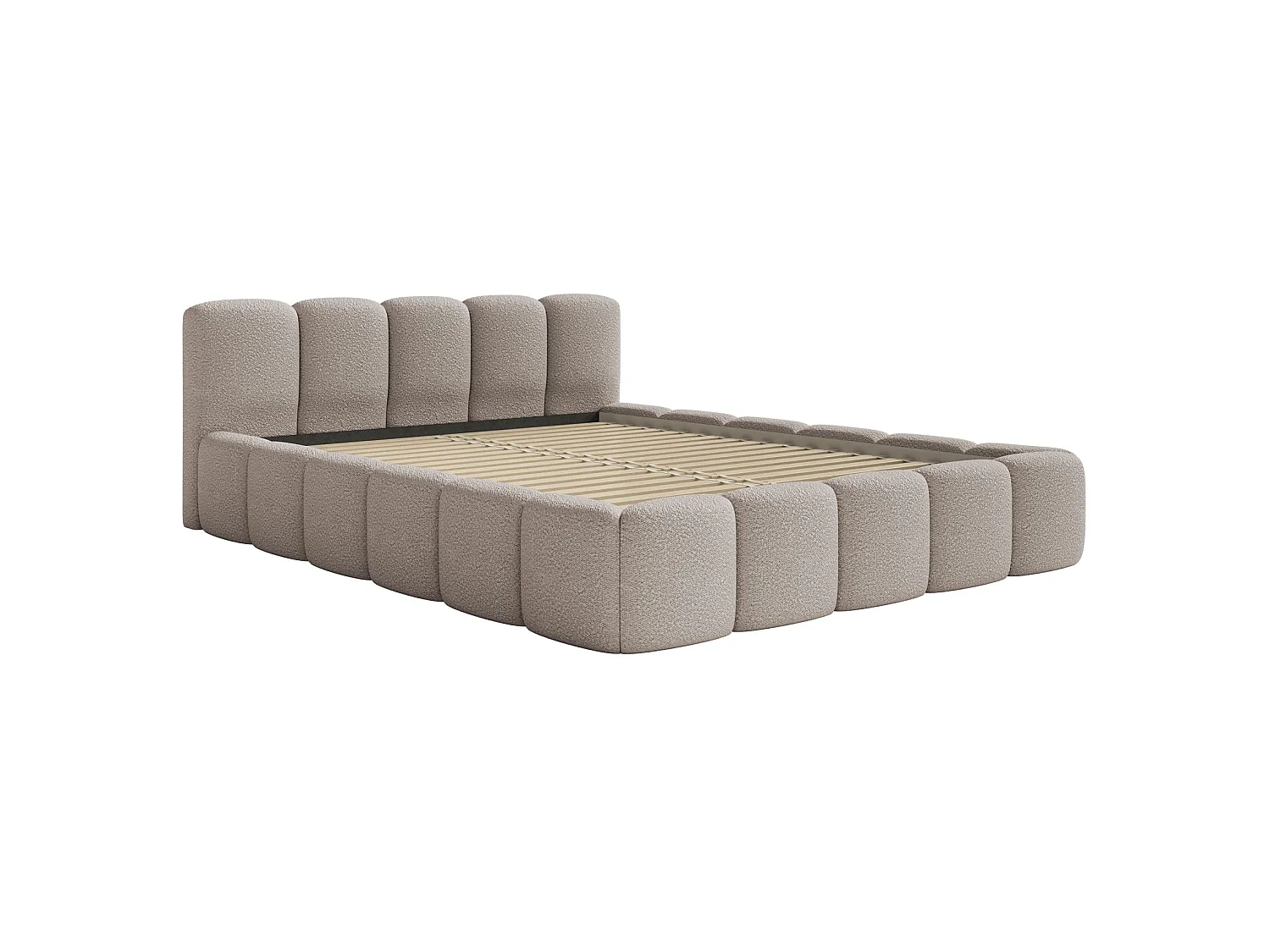 Gestoffeerd bed 120x200 – Bouclé Lichtgrijs – CLOUDY LOW