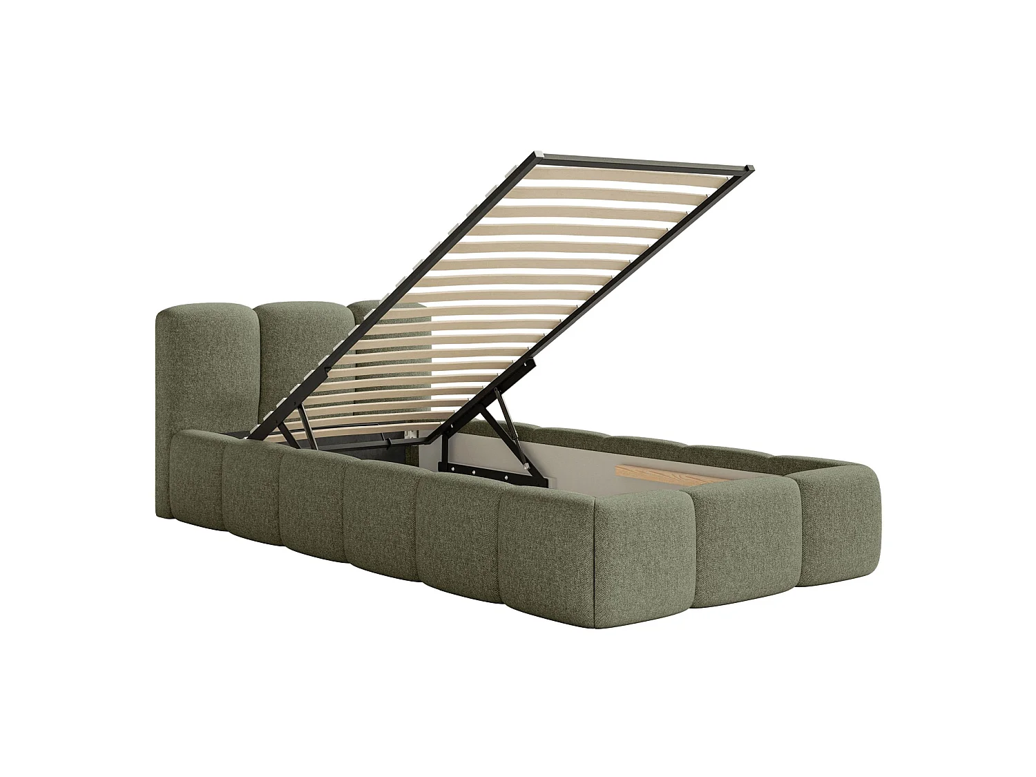 Lit rembourré 90x200 – avec coffre – Chenille Vert olive – CLOUDY LOW