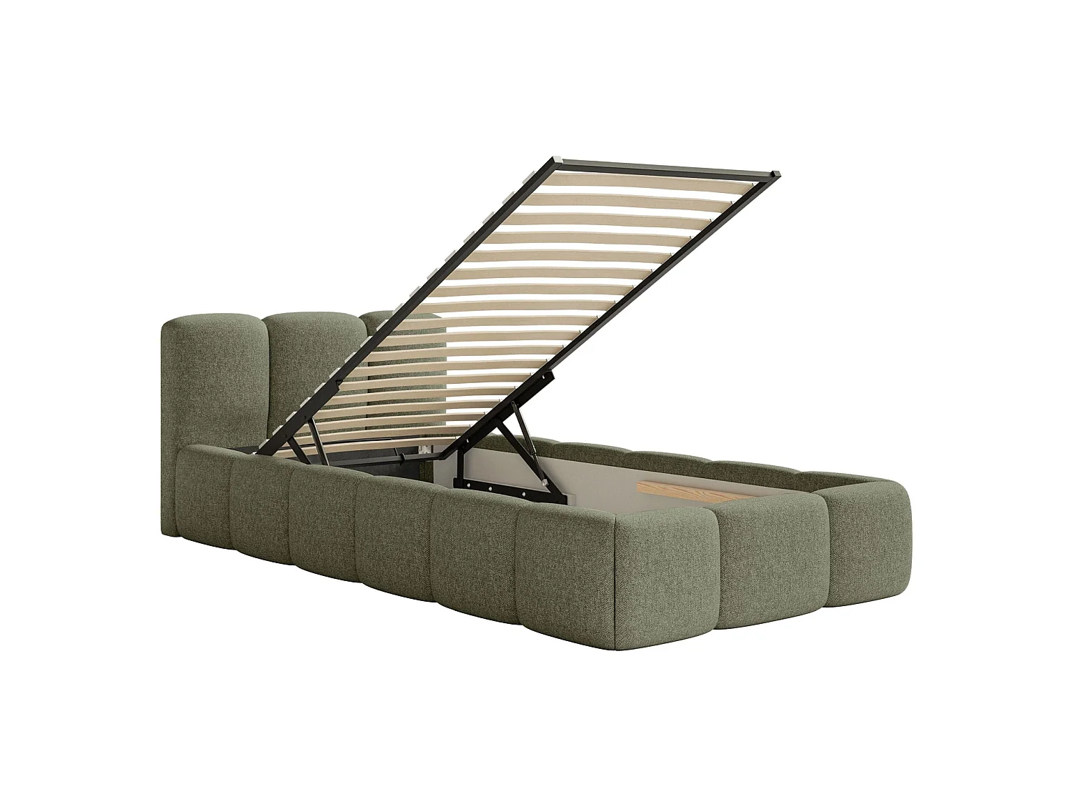 Gestoffeerd bed 90x200 cm – opbergruimte – Chenille Olijfgroen – CLOUDY LOW