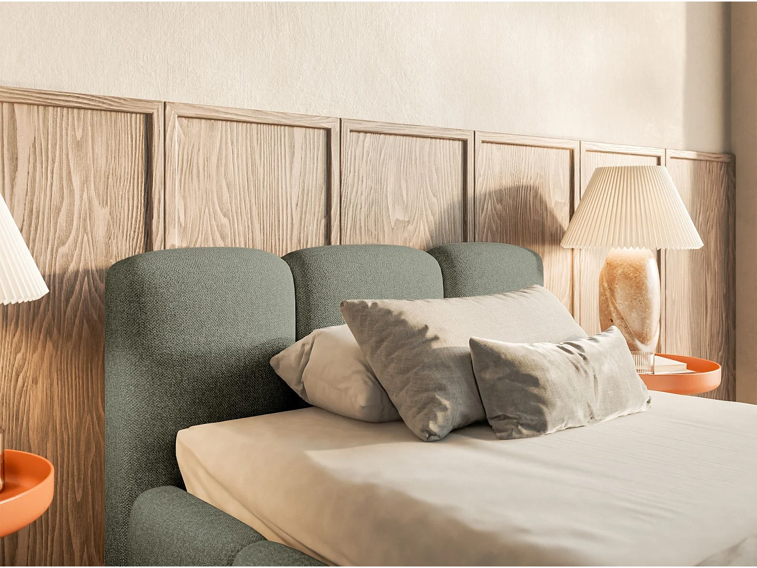 Gestoffeerd bed 90x200 cm – opbergruimte – Chenille Olijfgroen – CLOUDY LOW