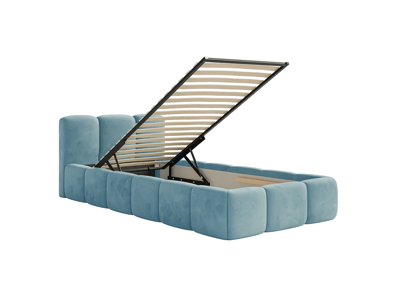 Gestoffeerd bed 90x200 cm – opbergruimte – Fluweel Lichtblauw – CLOUDY LOW
