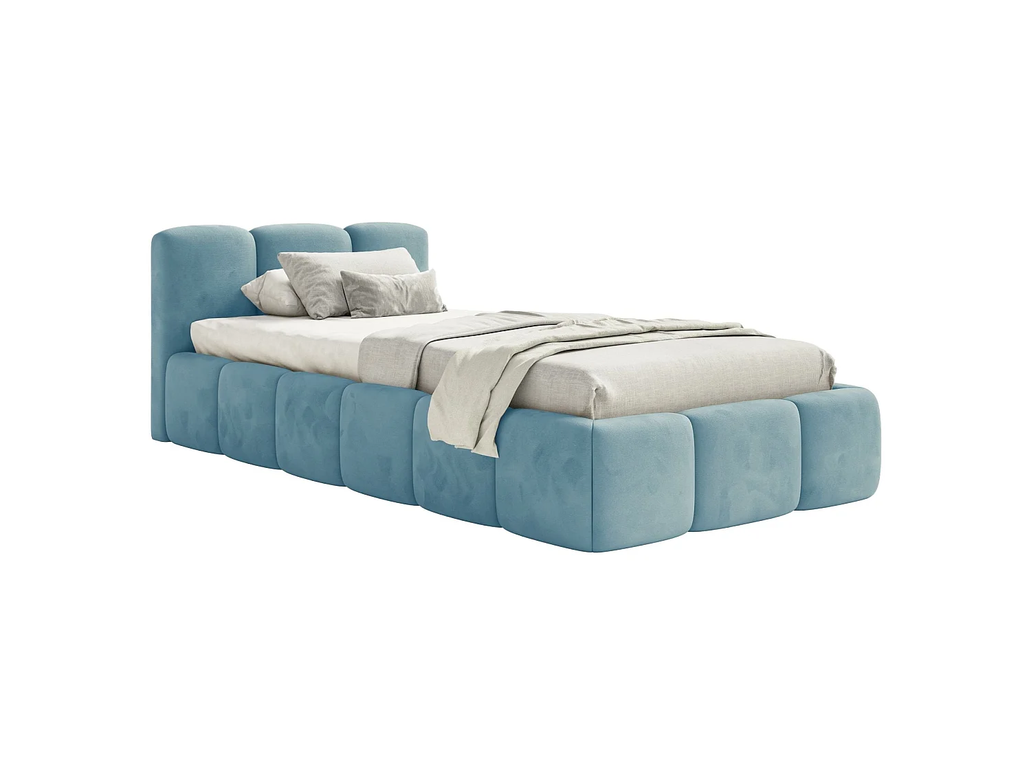 Gestoffeerd bed 90x200 cm – opbergruimte – Fluweel Lichtblauw – CLOUDY LOW