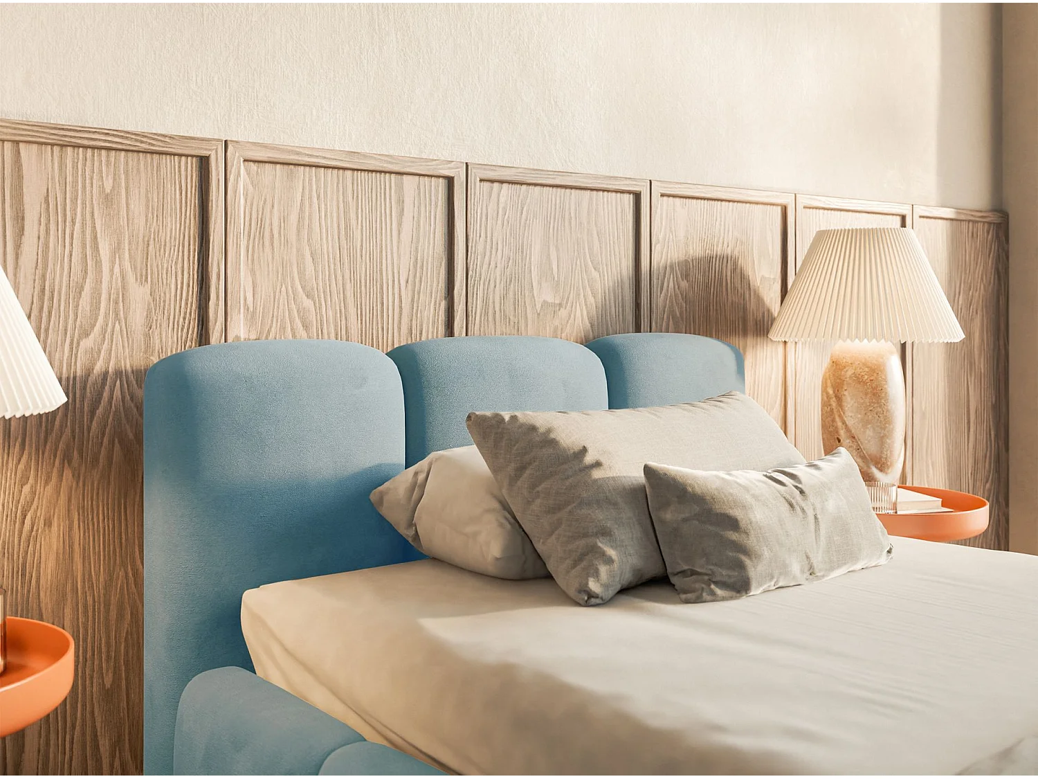 Gestoffeerd bed 90x200 cm – opbergruimte – Fluweel Lichtblauw – CLOUDY LOW