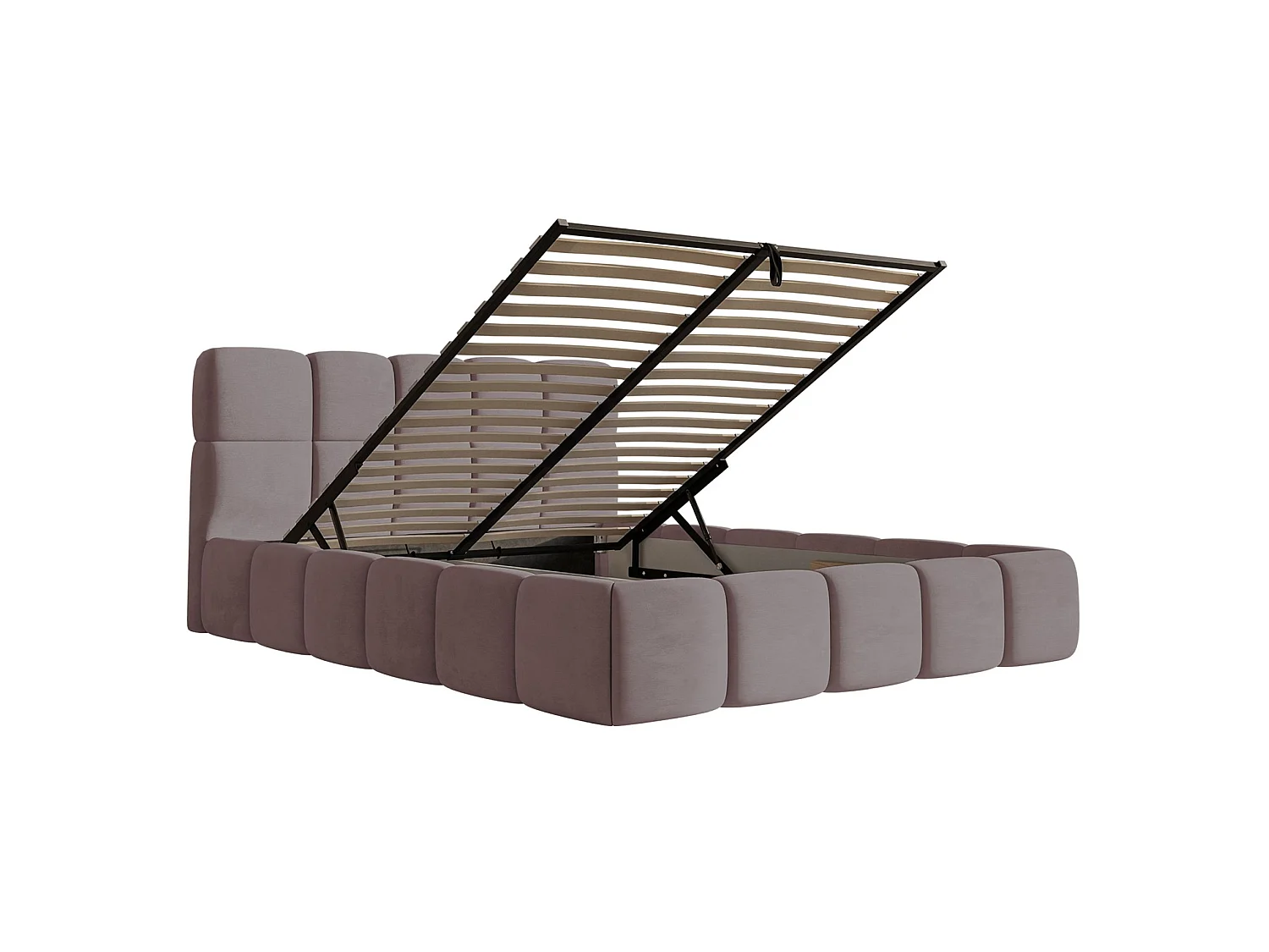 Lit rembourré 120x200 – avec coffre – Bouclé rose clair – Cloudy
