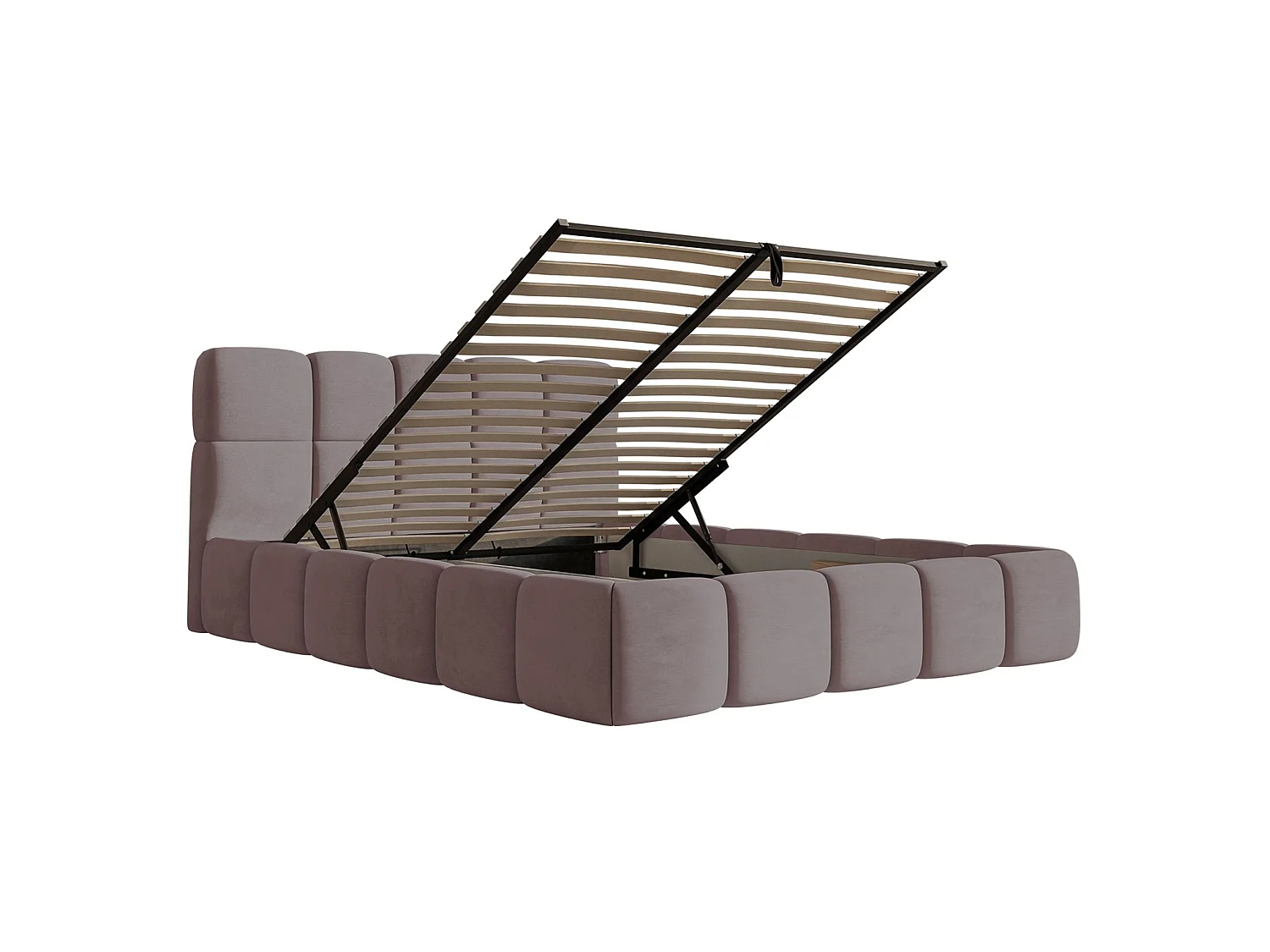 Gestoffeerd bed 120x200 – met opbergruimte – Bouclé Lichtroze – Cloudy