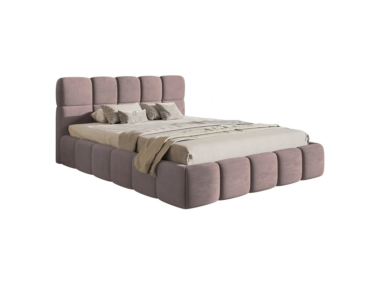 Gestoffeerd bed 120x200 – met opbergruimte – Bouclé Lichtroze – Cloudy