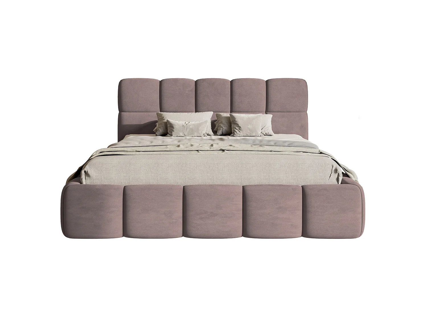 Gestoffeerd bed 120x200 – met opbergruimte – Bouclé Lichtroze – Cloudy