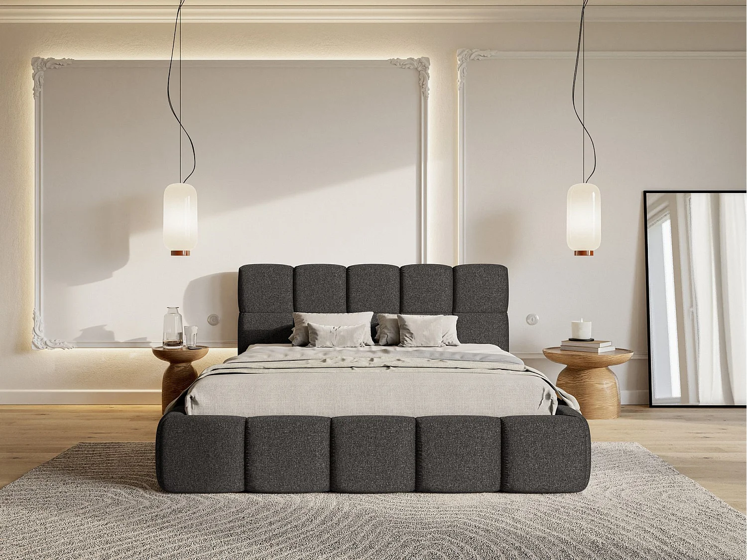 Lit rembourré 120x200 – Chenille Graphite – Cloudy