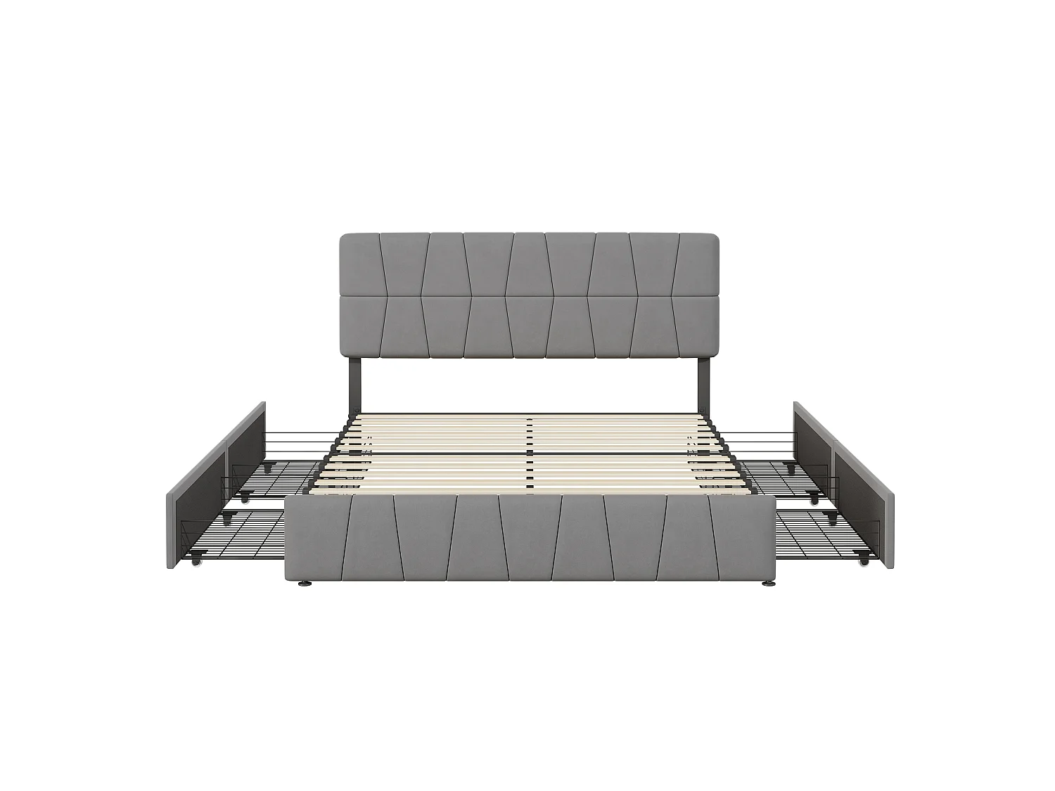 Lit Double 160x200 avec 4 Tiroirs de Rangement, Lit Coffre avec Sommier à Lattes, Cadre de Lit Rembourré en Velours, Tête de Lit Réglable en Hauteur, Gris