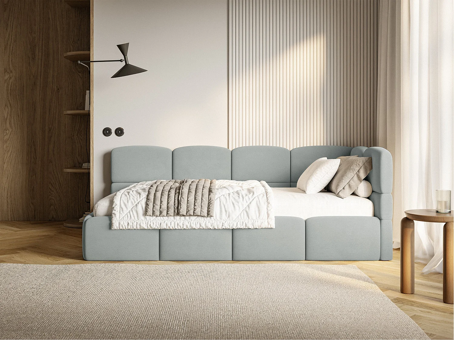 Lit ado 120x200 cm – tête de lit à droite – velours gris – CLOUDY