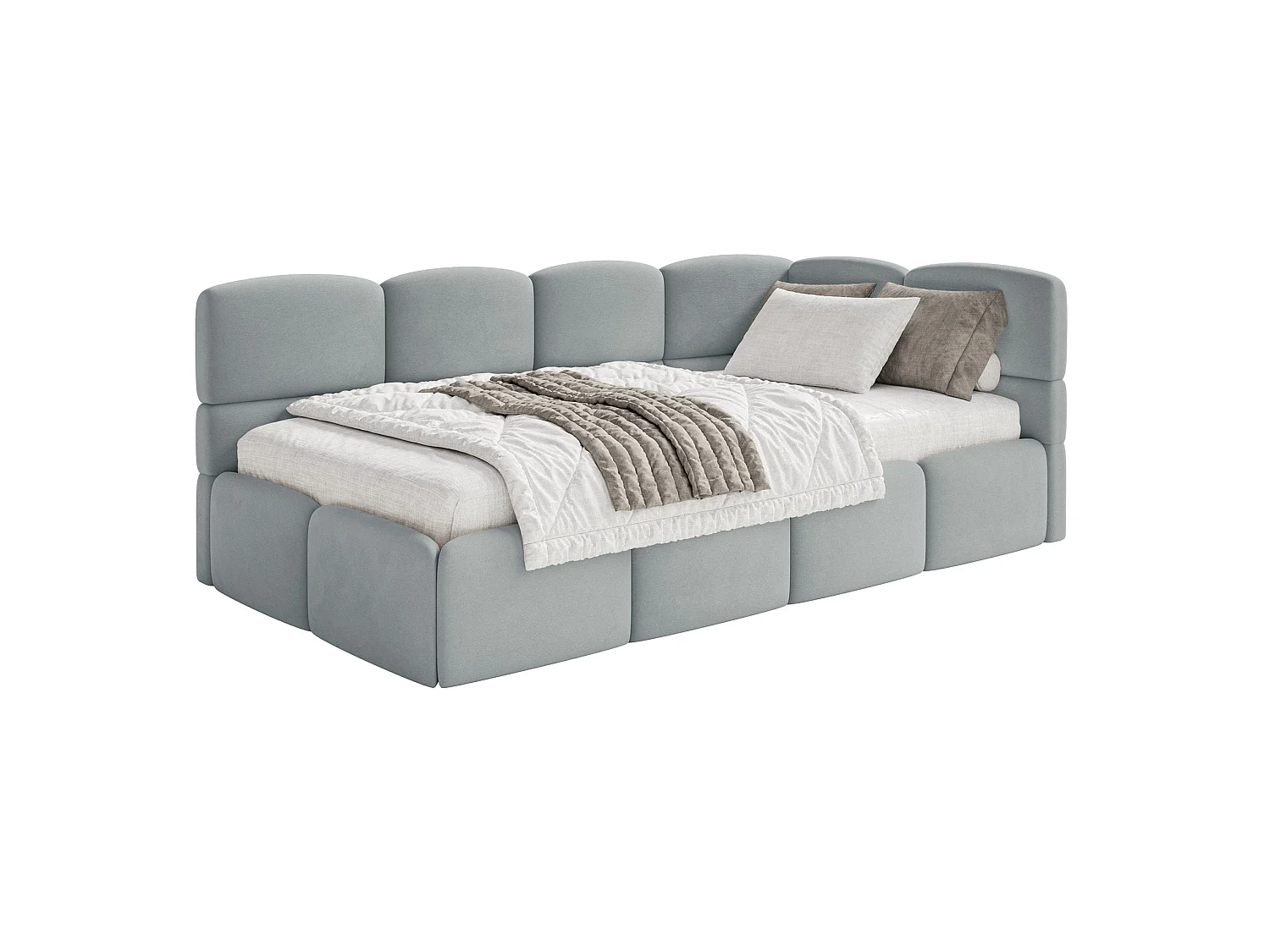 Lit ado 120x200 cm – tête de lit à droite – velours gris – CLOUDY