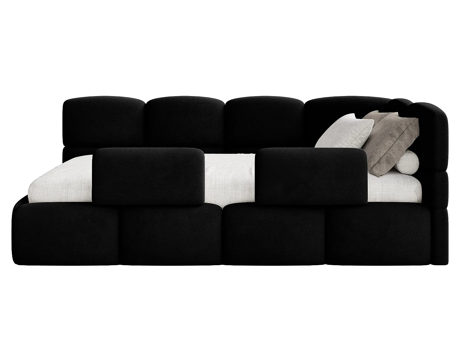 Lit enfant 90x200 – barrière – tête de lit à droite – velours Noir – CLOUDY