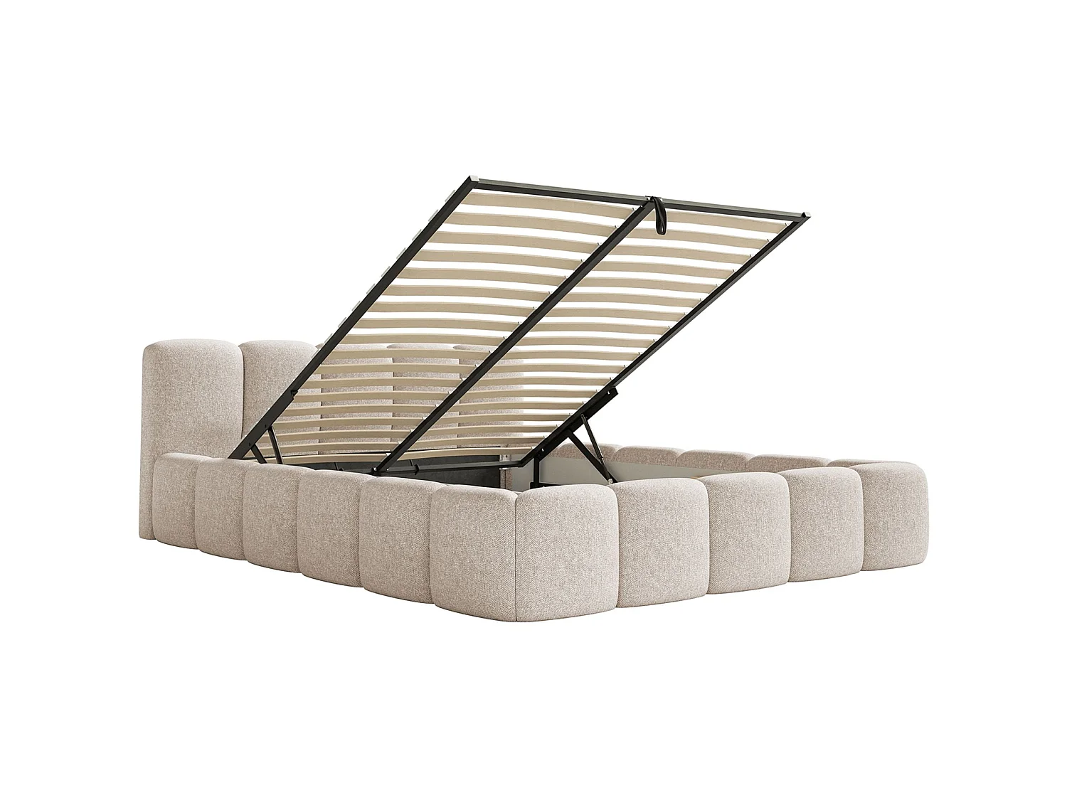 Lit rembourré 120x200 – avec coffre – Chenille Beige clair – CLOUDY LOW