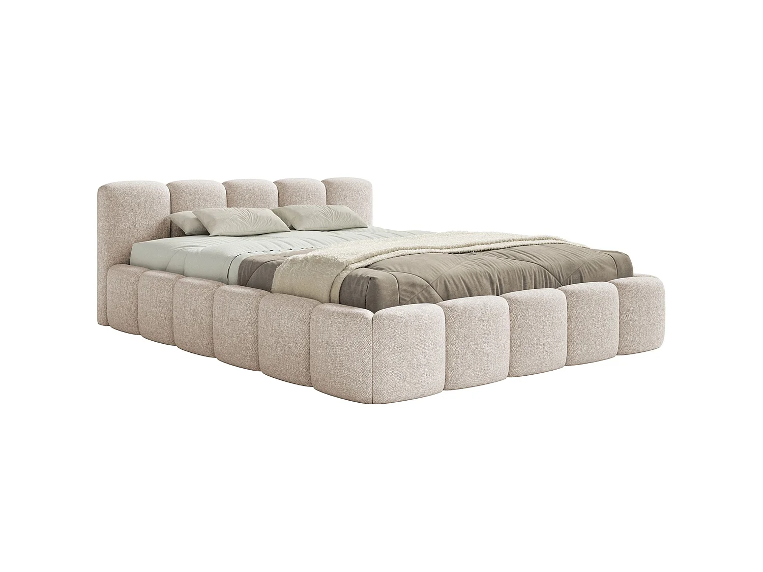 Lit rembourré 120x200 – avec coffre – Chenille Beige clair – CLOUDY LOW