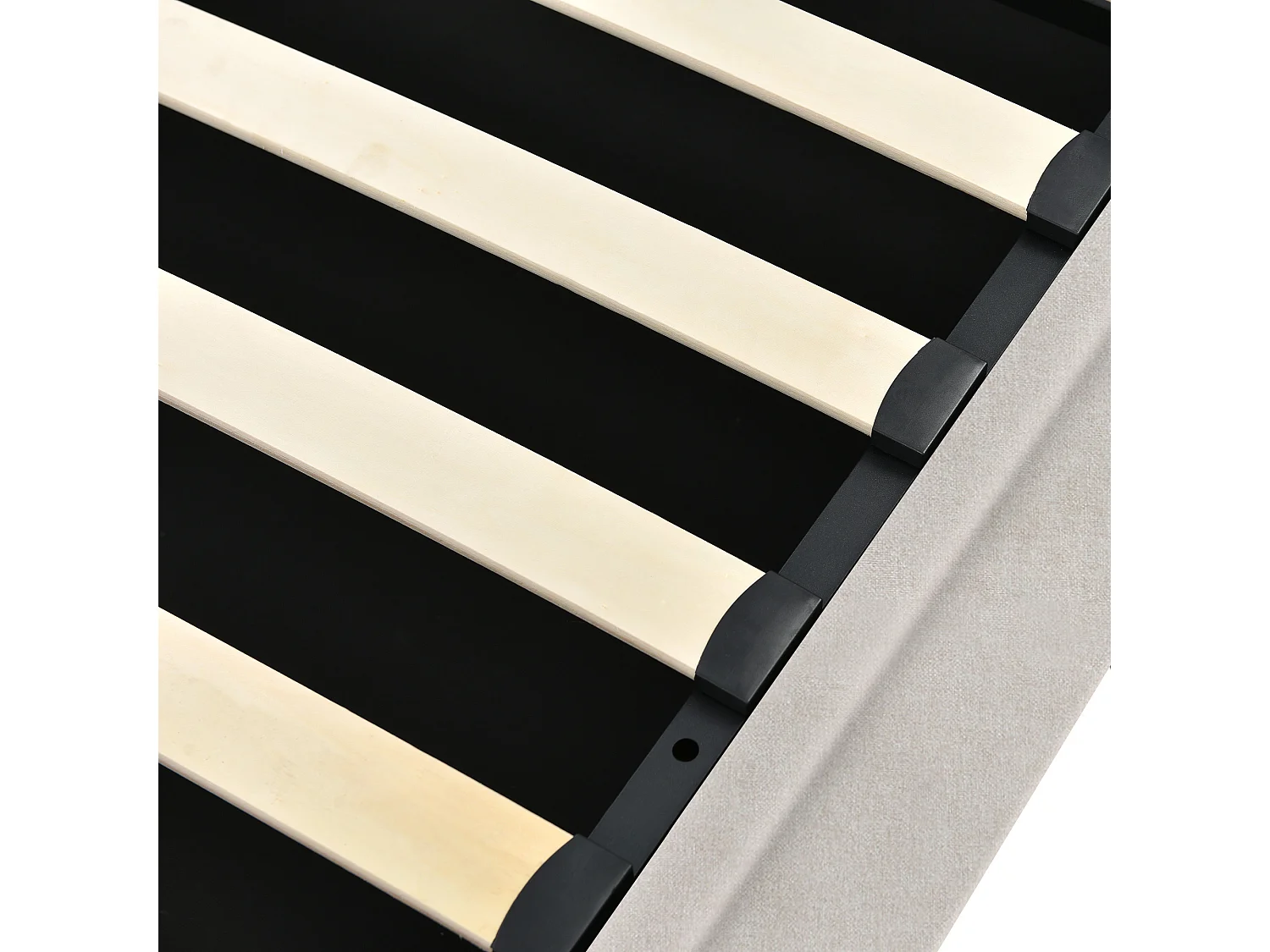 Lit double coffre capitonné 160x200 cm - avec éclairage LED - avec ports USB - avec sommier à lattes - tissu lin - beige