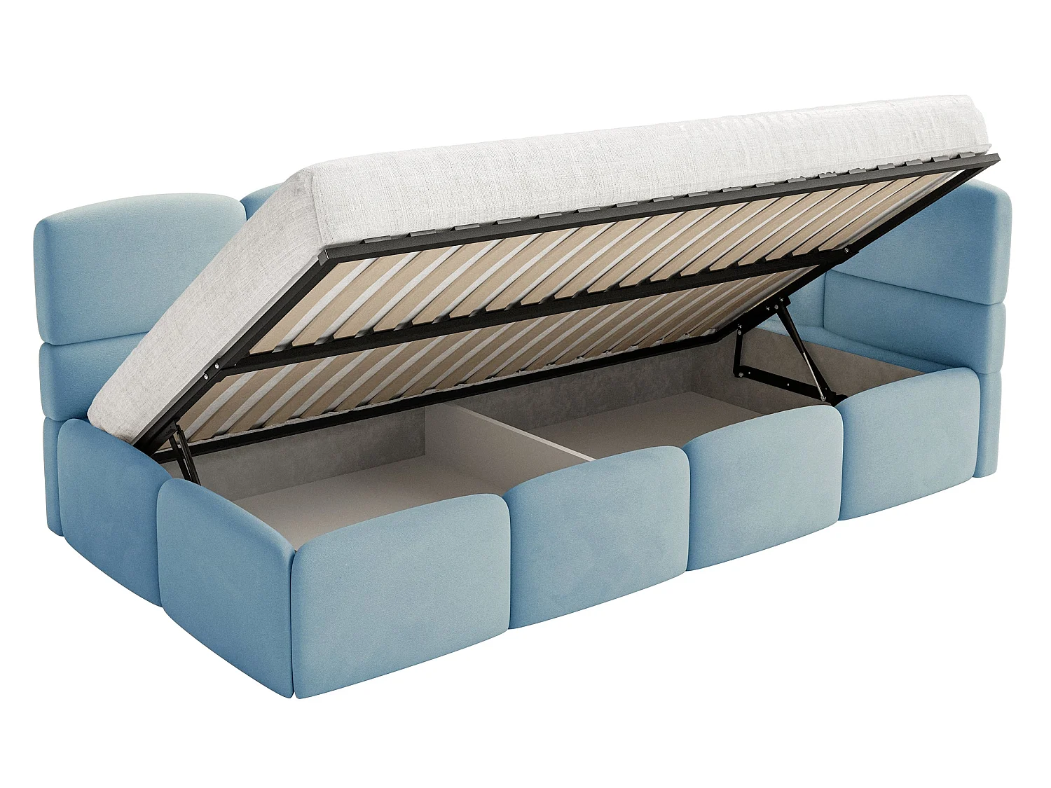 Lit ado 90x200 avec matelas – tête de lit à droite – velours Bleu clair – CLOUDY