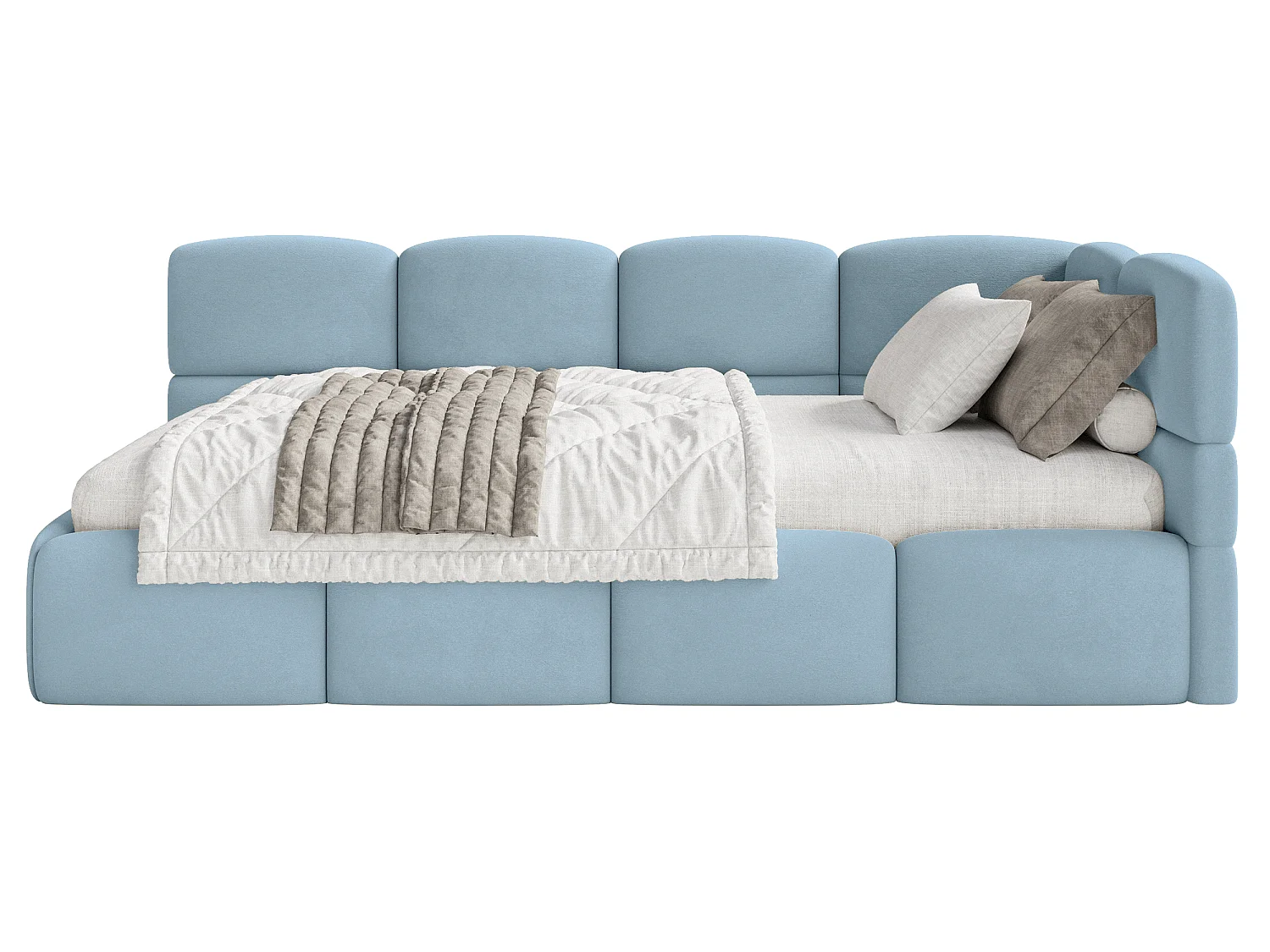 Lit ado 90x200 avec matelas – tête de lit à droite – velours Bleu clair – CLOUDY