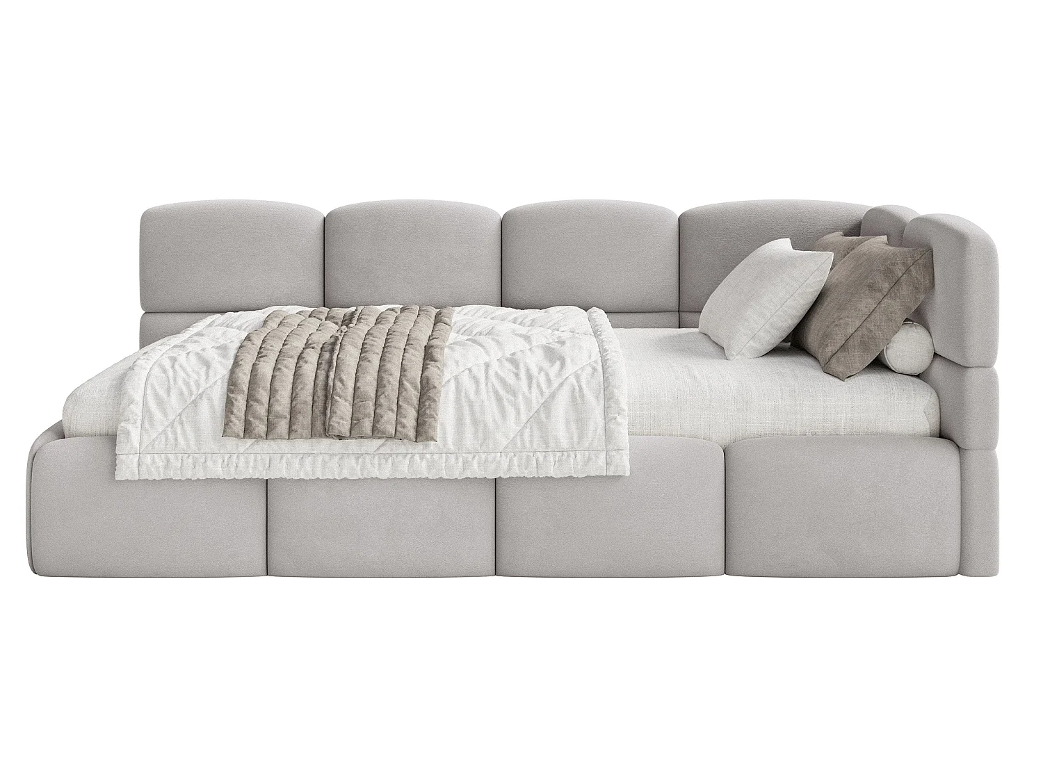 Lit ado 90x200 – tête de lit à droite – velours Gris clair – CLOUDY