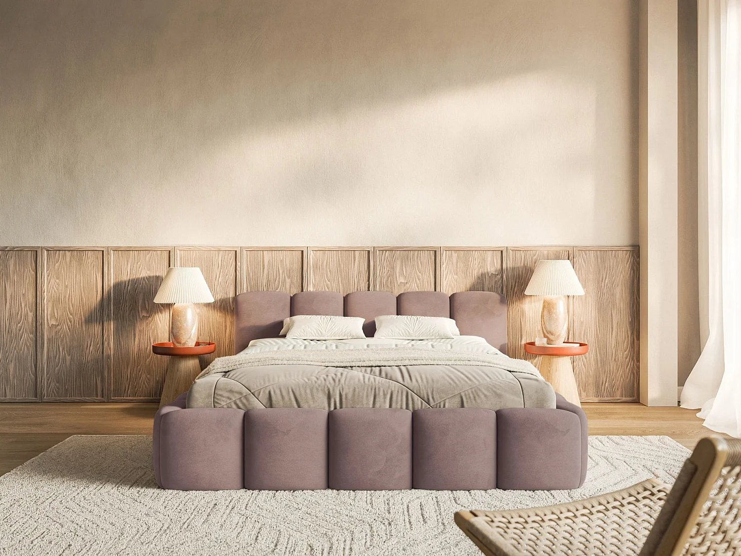 Lit rembourré 120x200 – Velours Rose clair – CLOUDY LOW