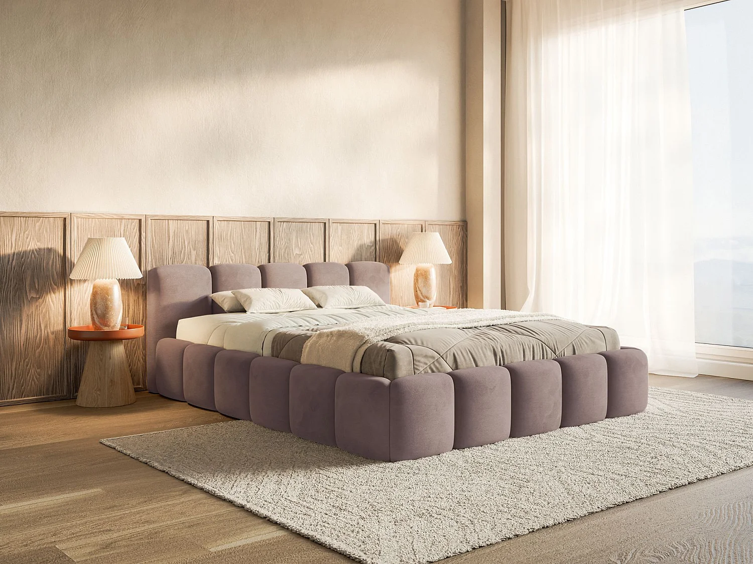 Lit rembourré 120x200 – Velours Rose clair – CLOUDY LOW