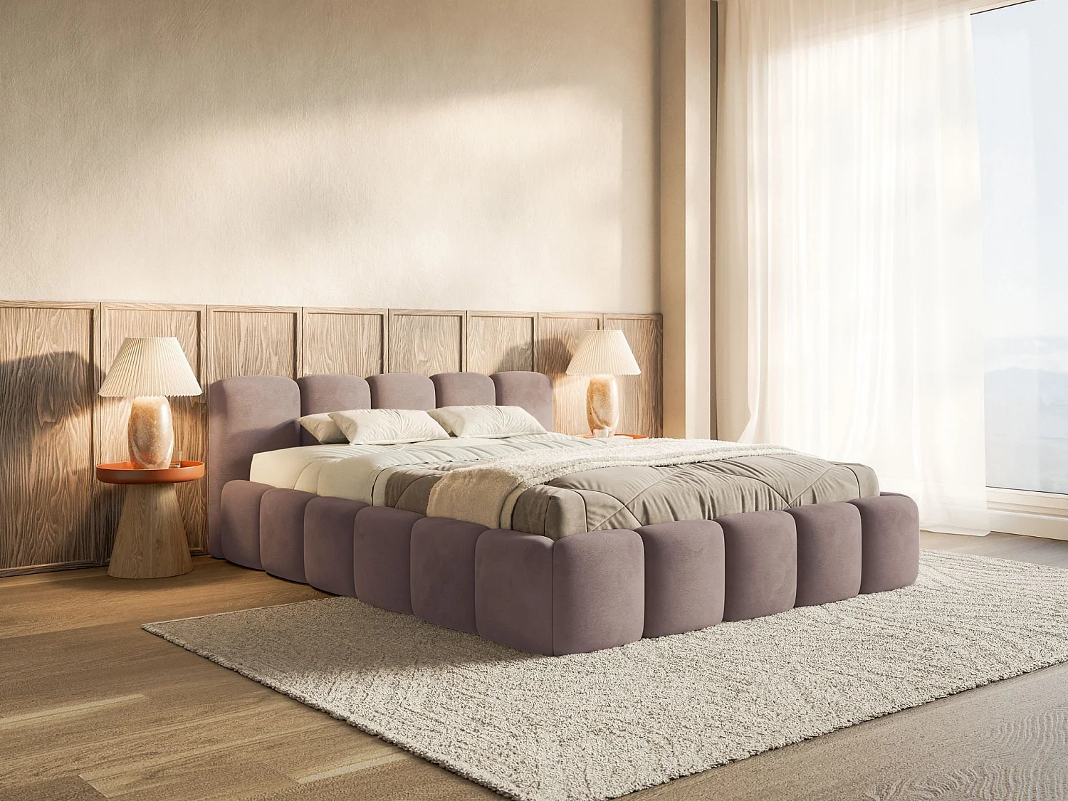 Gestoffeerd bed 120x200 – Fluweel Lichtroze – CLOUDY LOW