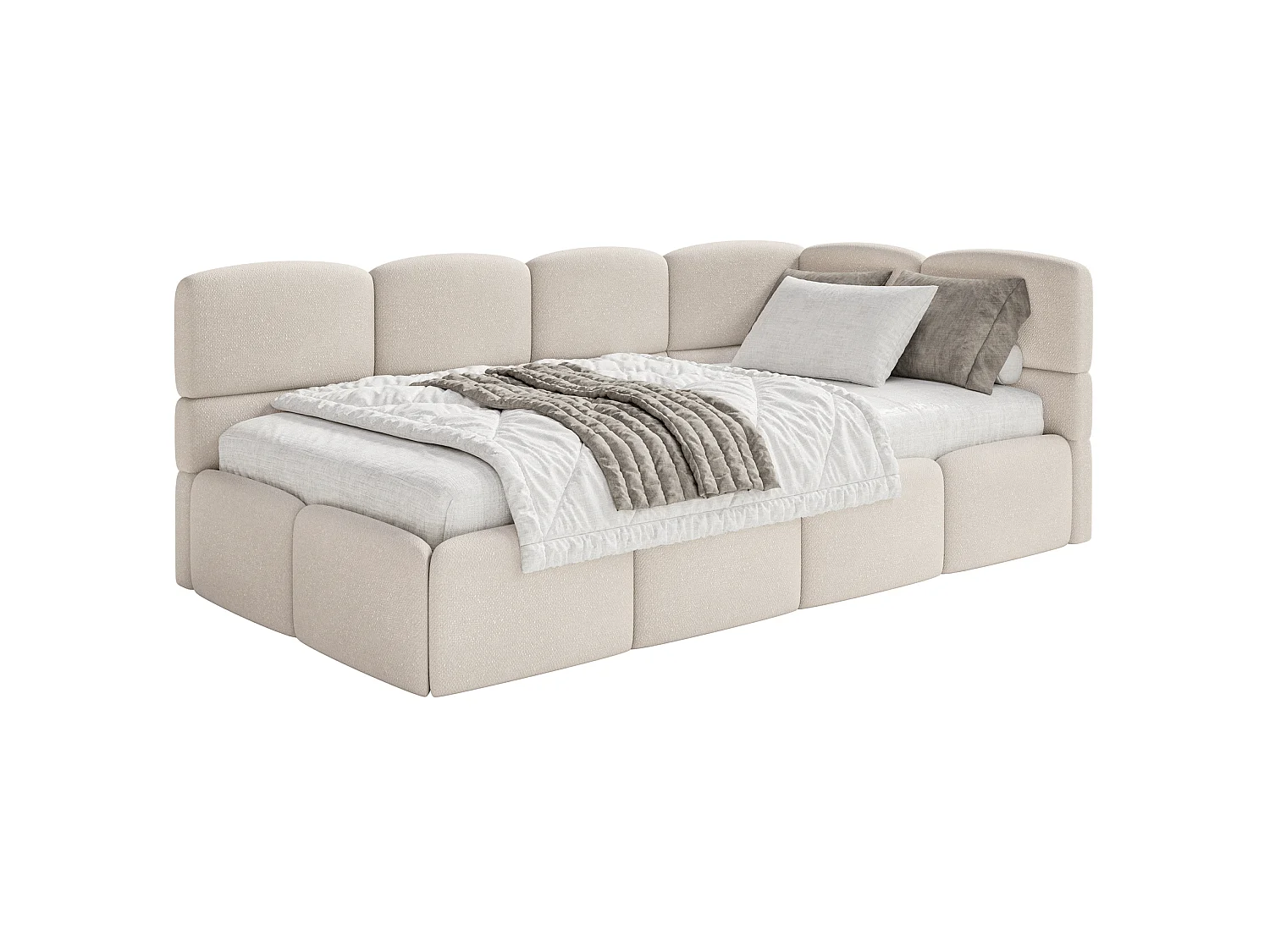 Tienerbed 120x200 – bouclé – crème – links – CLOUDY