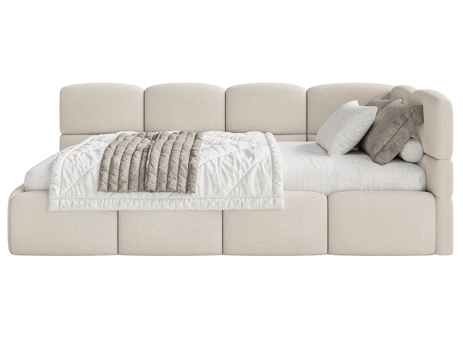 Tienerbed 120x200 – bouclé – crème – links – CLOUDY