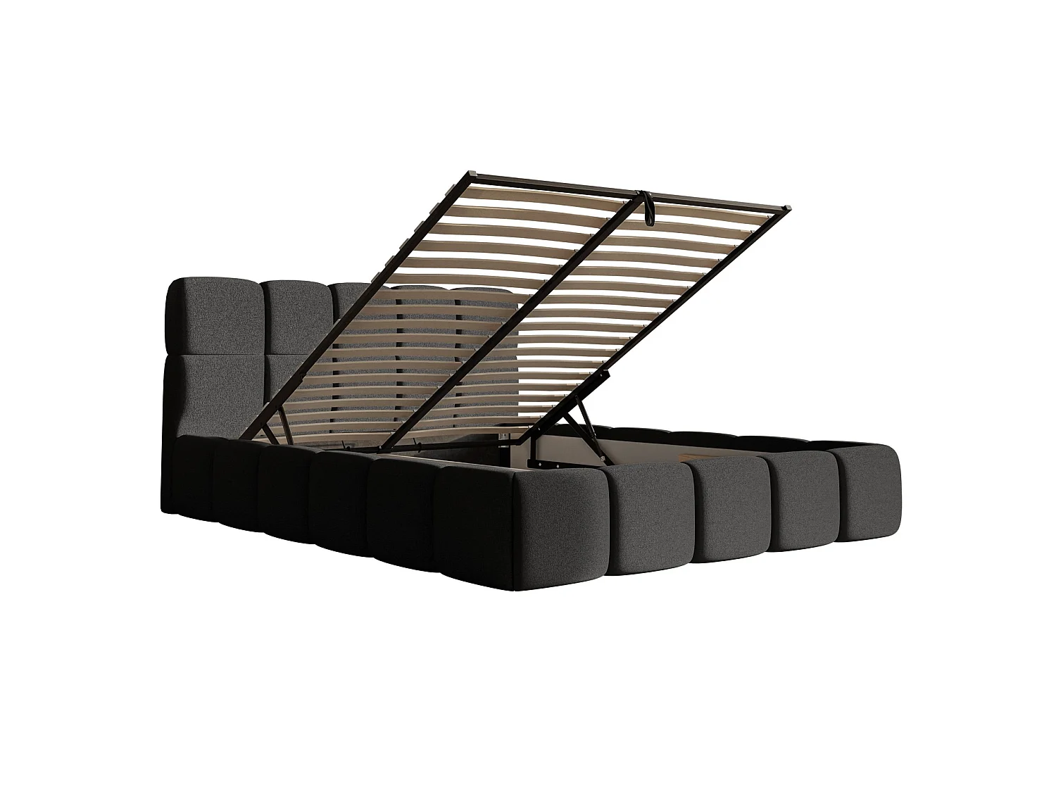 Lit rembourré 120x200 – avec coffre – Chenille Graphite – Cloudy